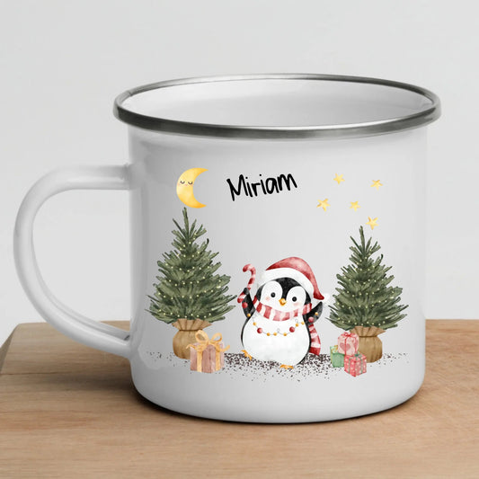 Personalisierte Weihnachtstasse für Kinder „Pinguin“ mit Namen Little Mathilda Little Mathilda Emaille Tasse
