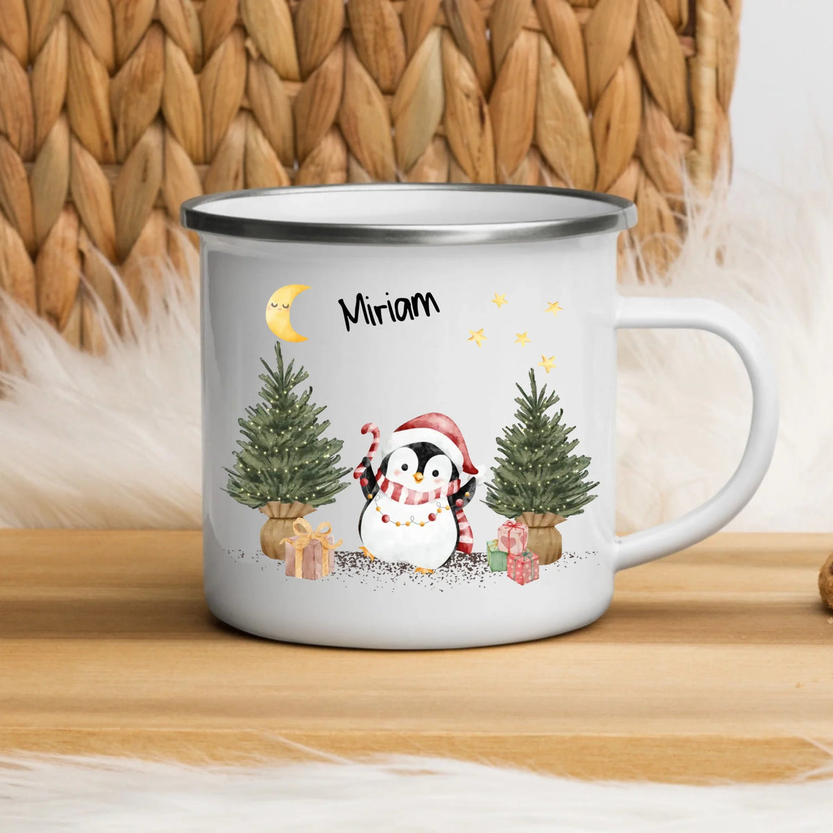 Personalisierte Weihnachtstasse für Kinder „Pinguin“ mit Namen Little Mathilda Little Mathilda Emaille Tasse