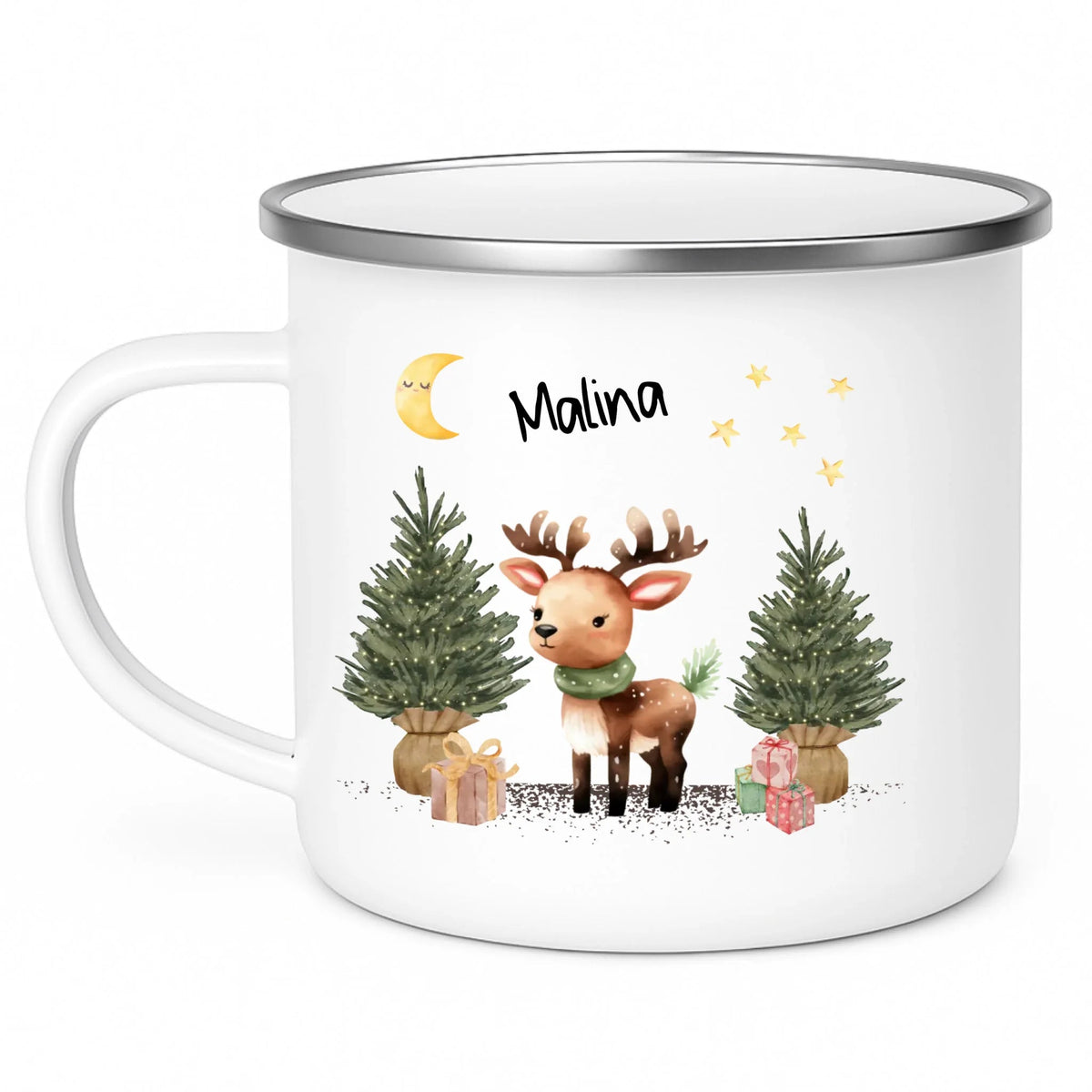Personalisierte Weihnachtstasse für Kinder „Rentier“ mit Namen Little Mathilda Little Mathilda Emaille Tasse
