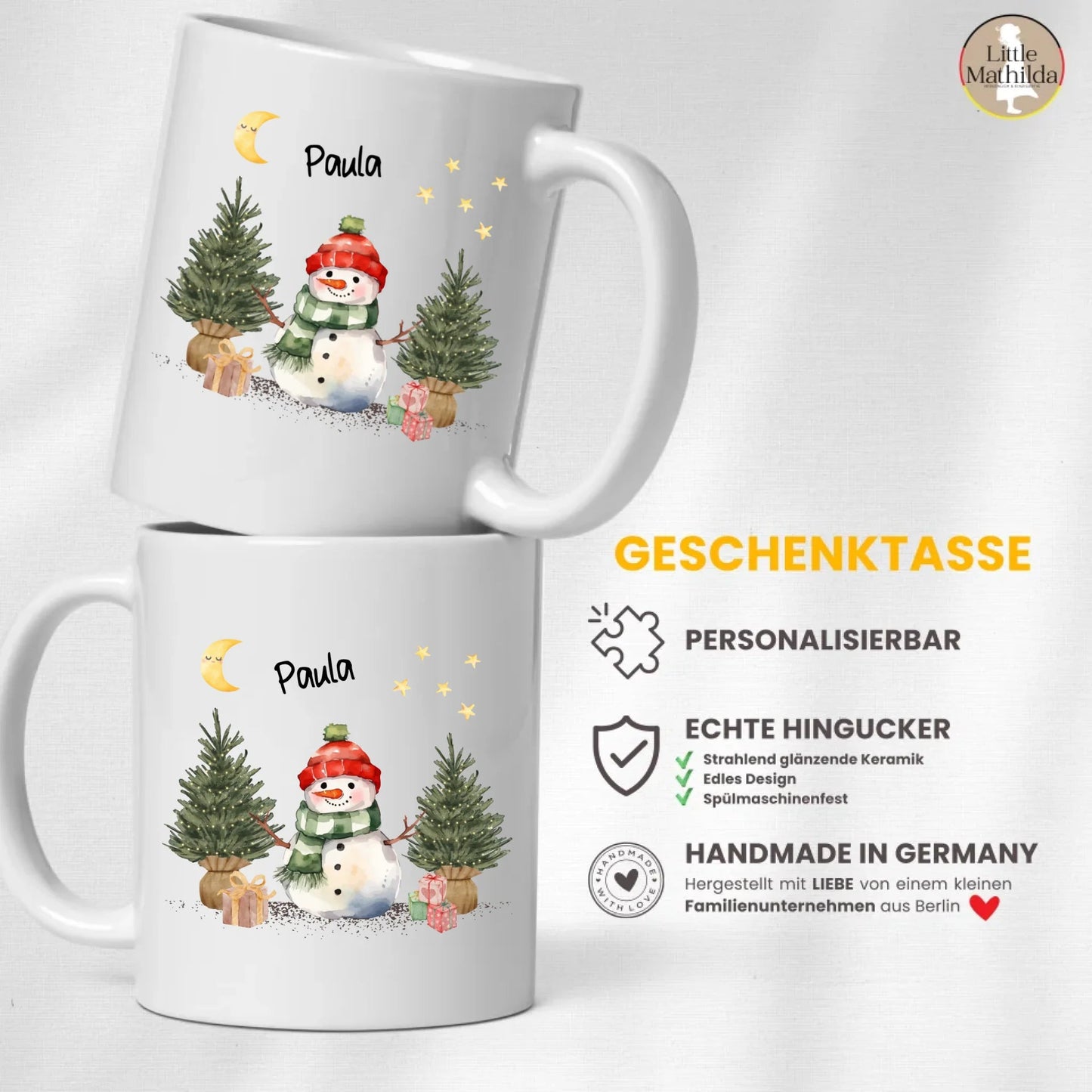 Personalisierte Weihnachtstasse für Kinder "Schneemann" Little Mathilda Little Mathilda Emaille Tasse