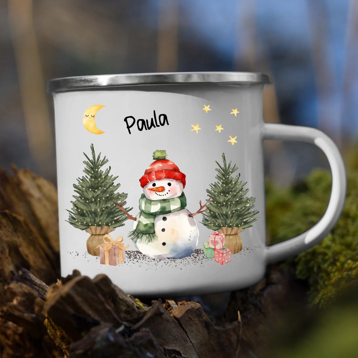 Personalisierte Weihnachtstasse für Kinder „Schneemann“ mit Namen Little Mathilda Little Mathilda Emaille Tasse