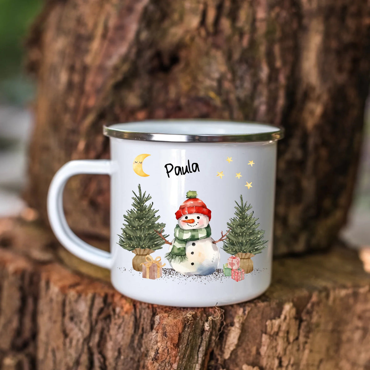 Personalisierte Weihnachtstasse für Kinder „Schneemann“ mit Namen Little Mathilda Little Mathilda Emaille Tasse