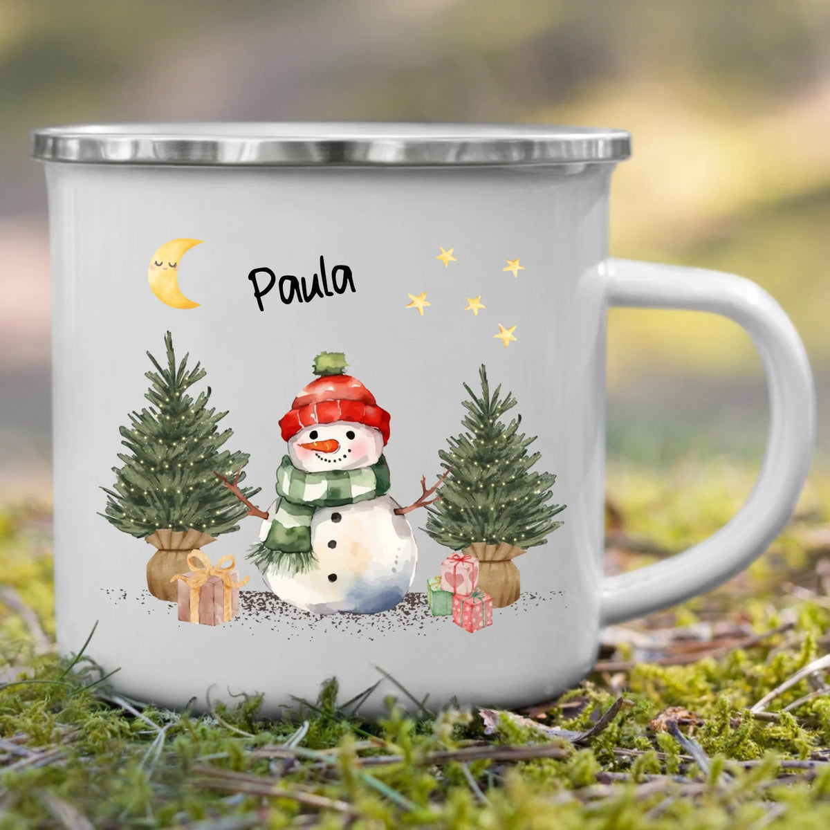 Personalisierte Weihnachtstasse für Kinder „Schneemann“ mit Namen Little Mathilda Little Mathilda Emaille Tasse