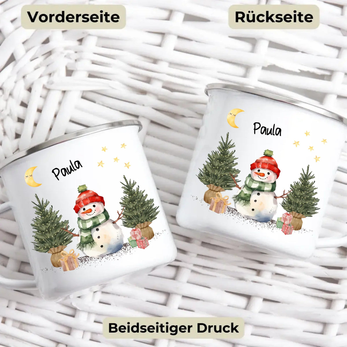 Personalisierte Weihnachtstasse für Kinder „Schneemann“ mit Namen Little Mathilda Little Mathilda Emaille Tasse