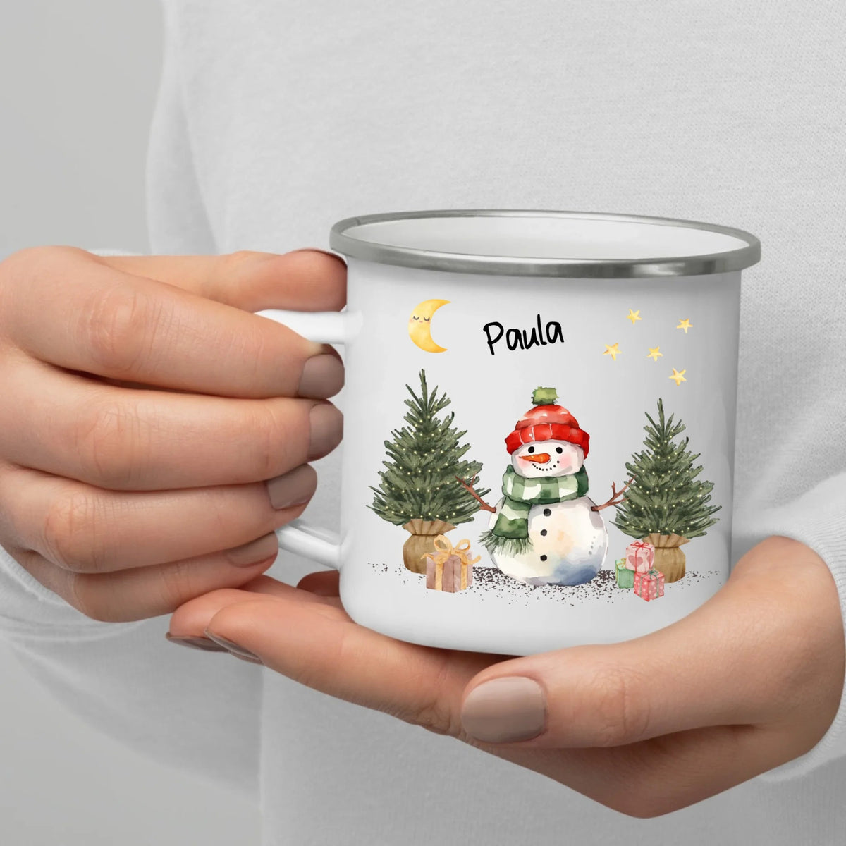Personalisierte Weihnachtstasse für Kinder „Schneemann“ mit Namen Little Mathilda Little Mathilda Emaille Tasse