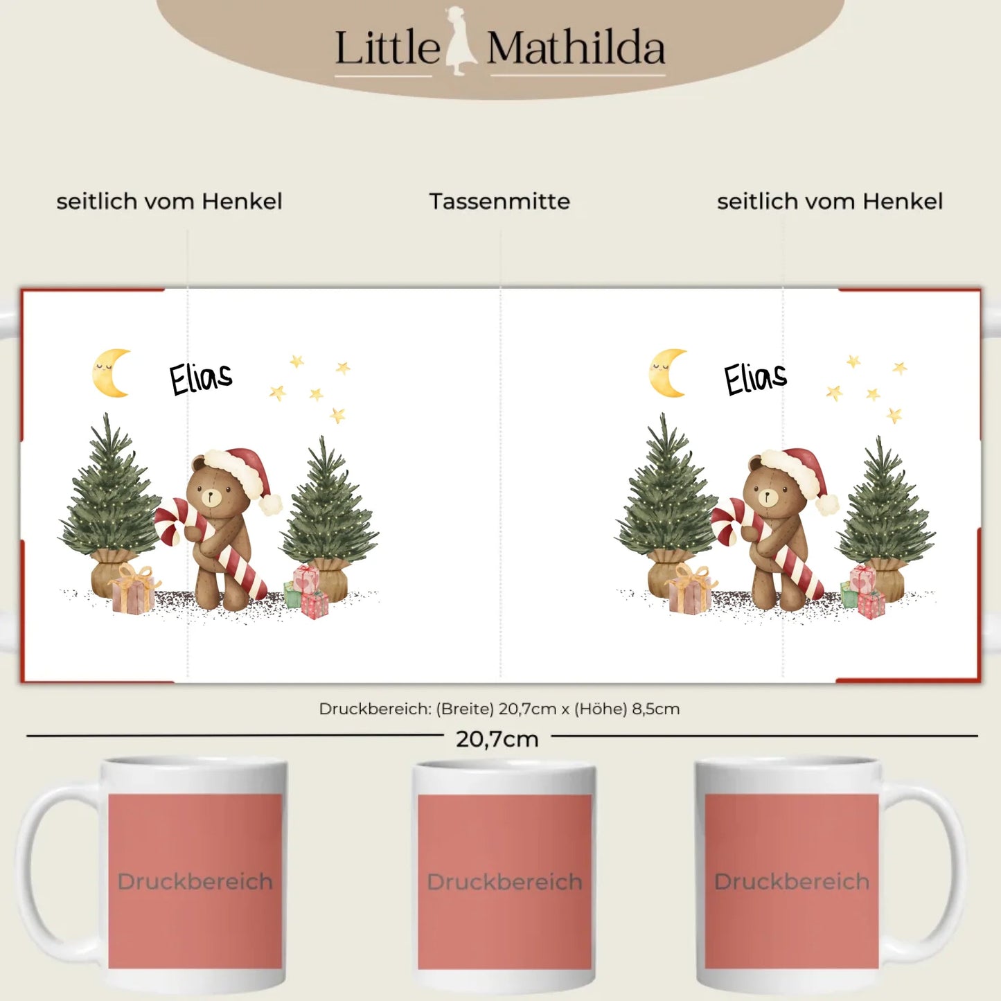 Personalisierte Weihnachtstasse für Kinder "Teddy" Little Mathilda Little Mathilda Emaille Tasse