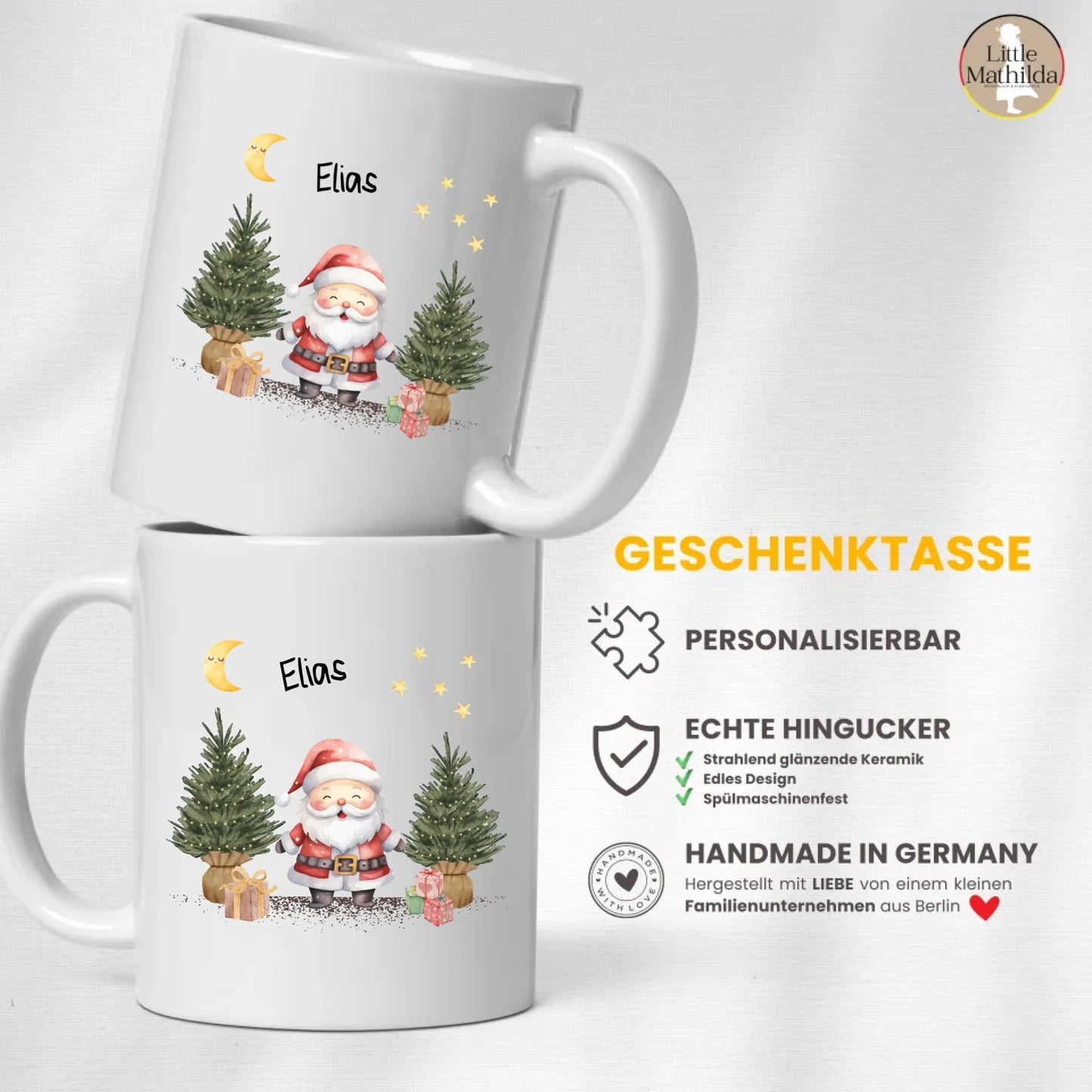 Personalisierte Weihnachtstasse für Kinder "Weihnachtsmann" Little Mathilda Little Mathilda Emaille Tasse
