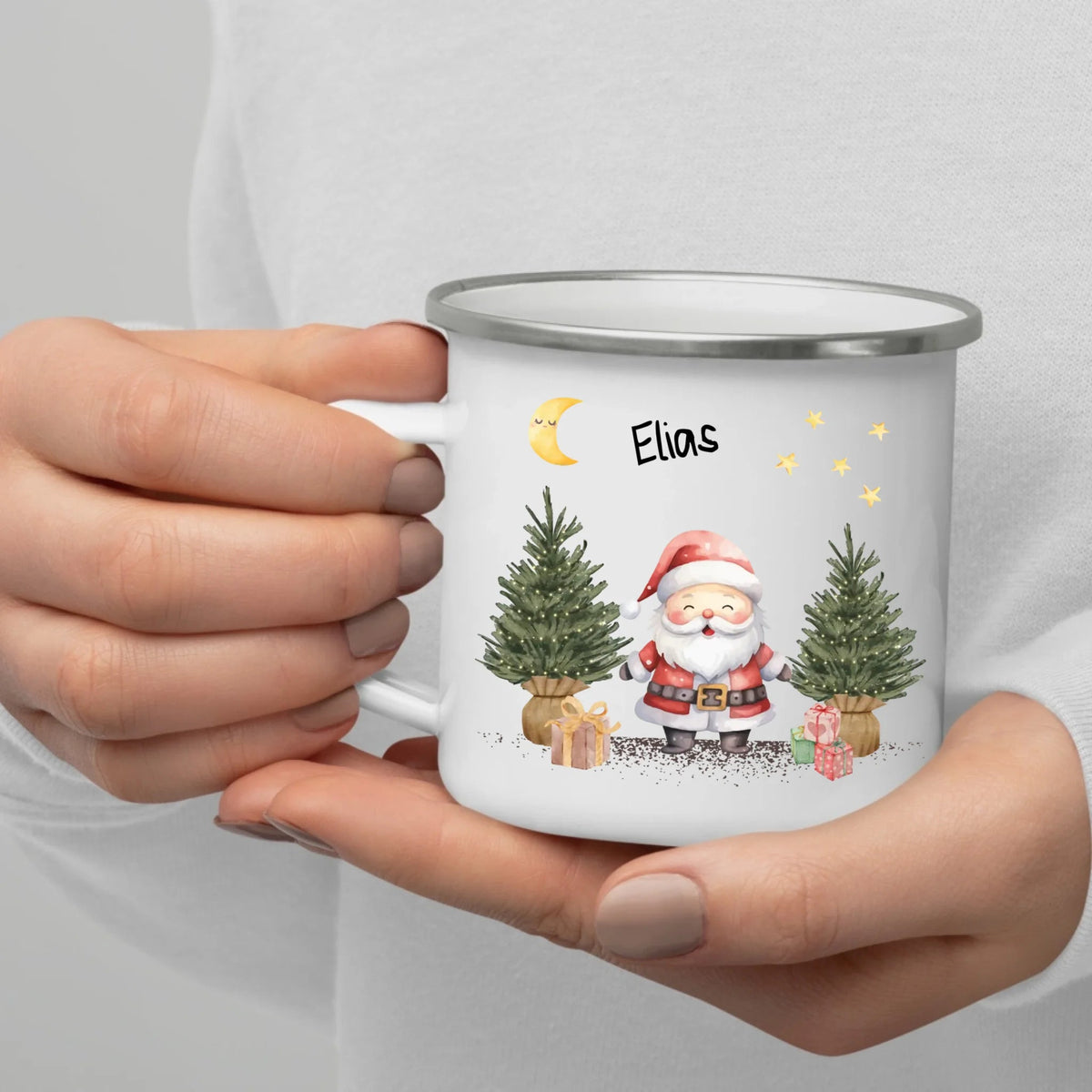 Personalisierte Weihnachtstasse für Kinder „Weihnachtsmann“ mit Namen Little Mathilda Little Mathilda Emaille Tasse