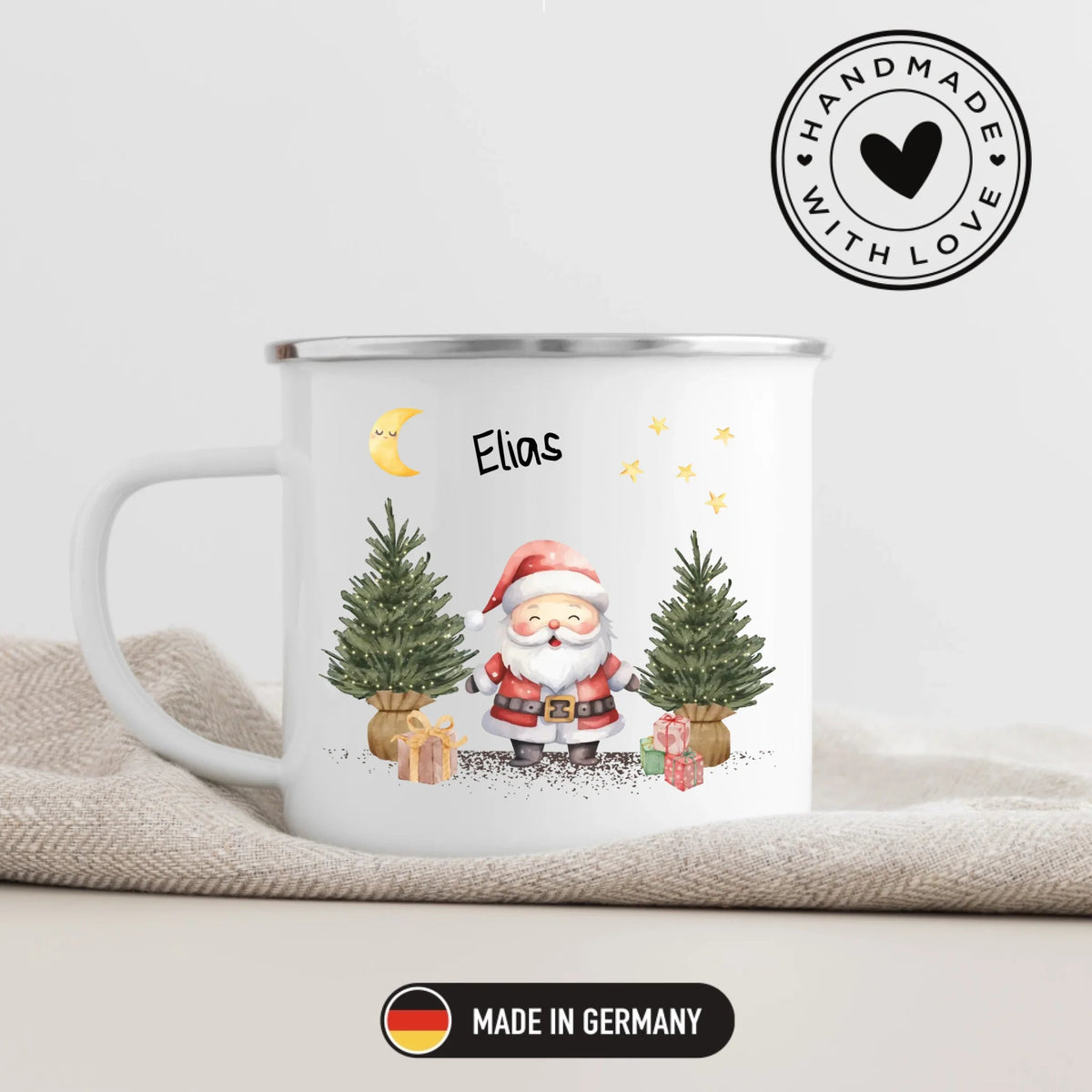 Personalisierte Weihnachtstasse für Kinder „Weihnachtsmann“ mit Namen Little Mathilda Little Mathilda Emaille Tasse