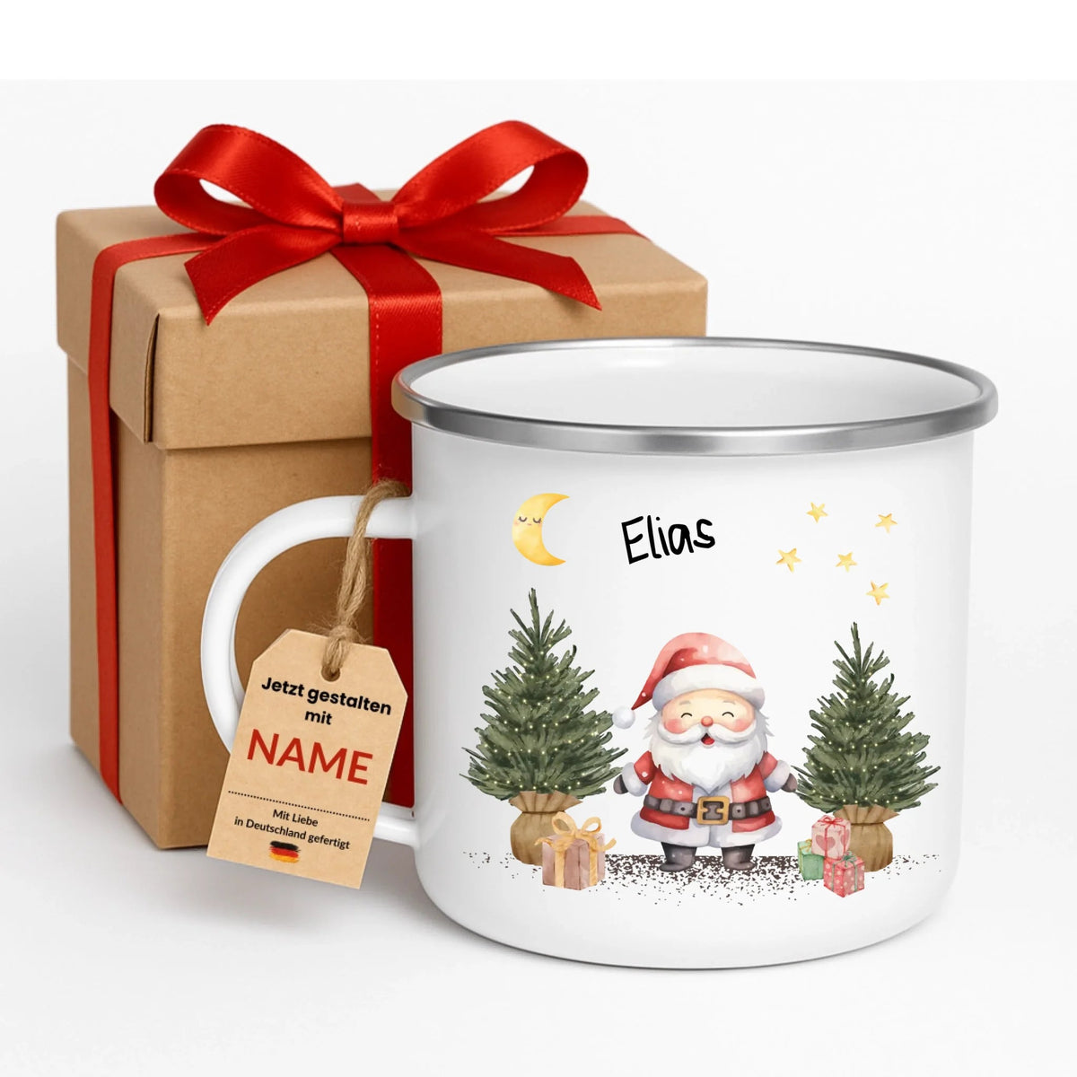 Personalisierte Weihnachtstasse für Kinder „Weihnachtsmann“ mit Namen Little Mathilda Little Mathilda Emaille Tasse