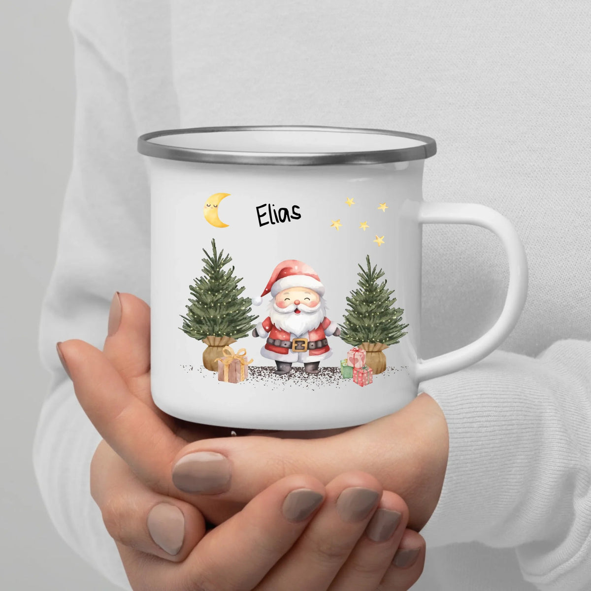 Personalisierte Weihnachtstasse für Kinder „Weihnachtsmann“ mit Namen Little Mathilda Little Mathilda Emaille Tasse