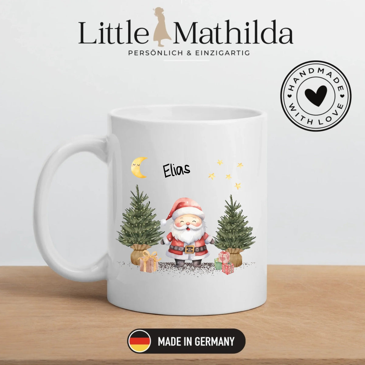Personalisierte Weihnachtstasse für Kinder „Weihnachtsmann“ mit Namen Little Mathilda Little Mathilda Emaille Tasse