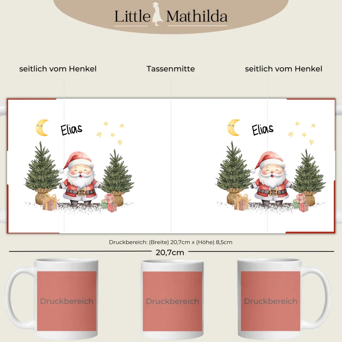 Personalisierte Weihnachtstasse für Kinder „Weihnachtsmann“ mit Namen Little Mathilda Little Mathilda Emaille Tasse
