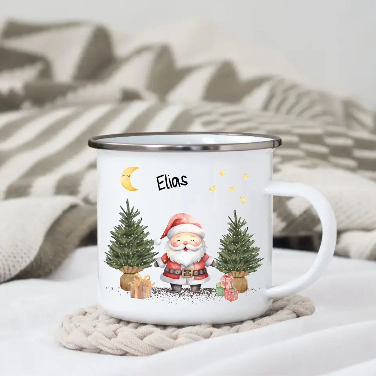 Personalisierte Weihnachtstasse für Kinder „Weihnachtsmann“ mit Namen Little Mathilda Little Mathilda Emaille Tasse