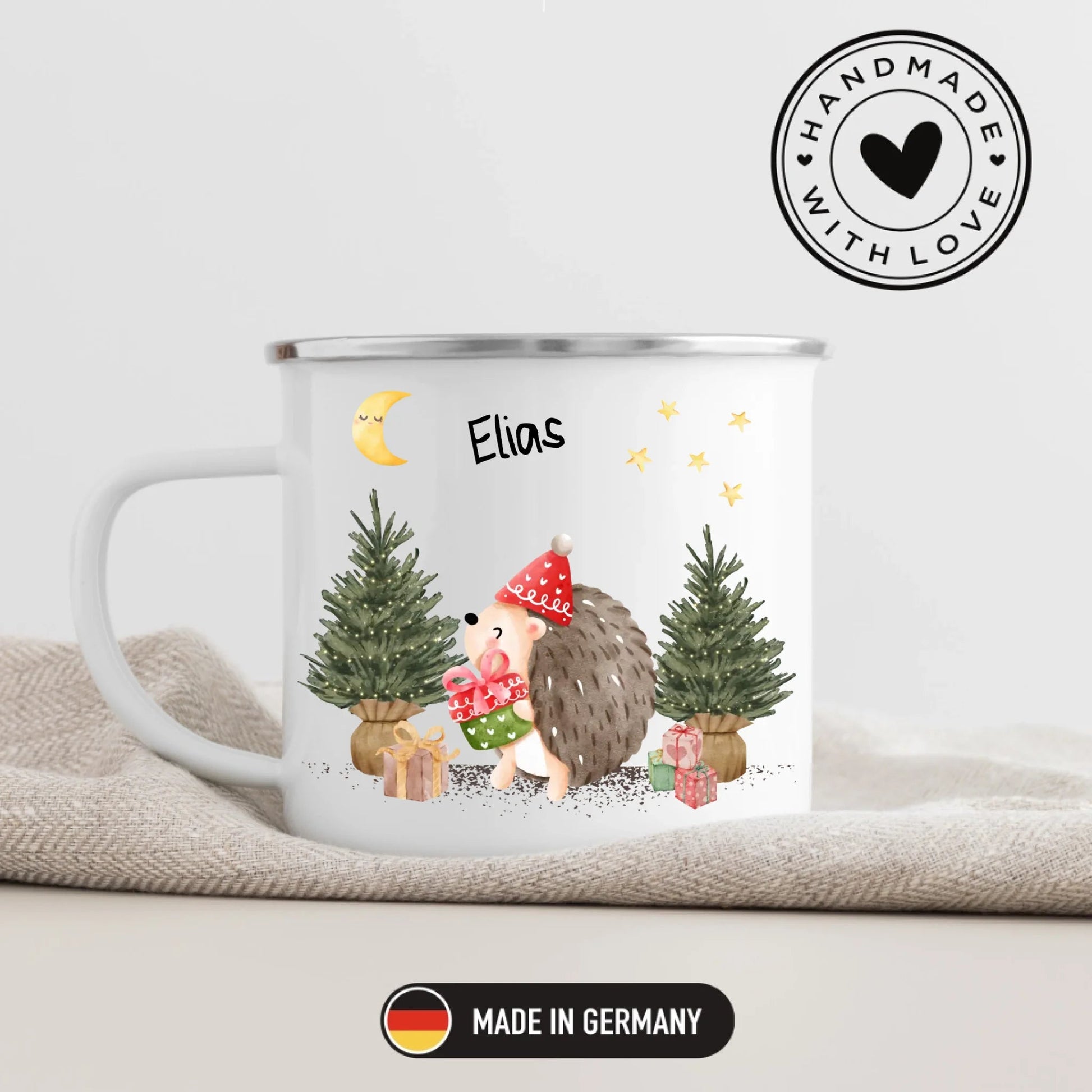 Personalisierte Weihnachtstasse für Kinder "Igel" Little Mathilda Little Mathilda Emaille Tasse
