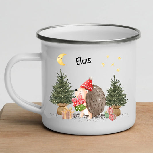 Personalisierte Weihnachtstasse für Kinder "Igel" Little Mathilda Little Mathilda Emaille Tasse