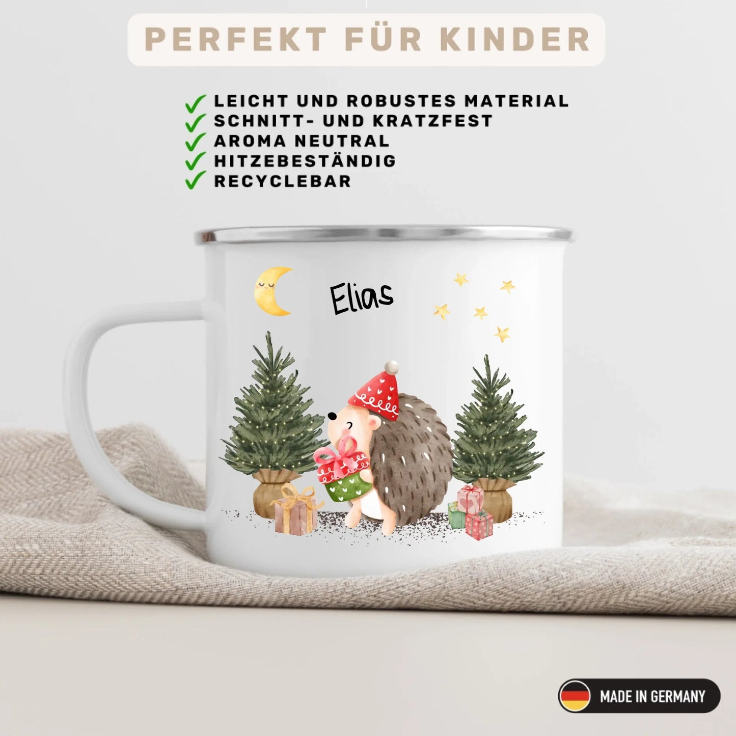 Personalisierte Weihnachtstasse für Kinder "Igel" Little Mathilda Little Mathilda Emaille Tasse