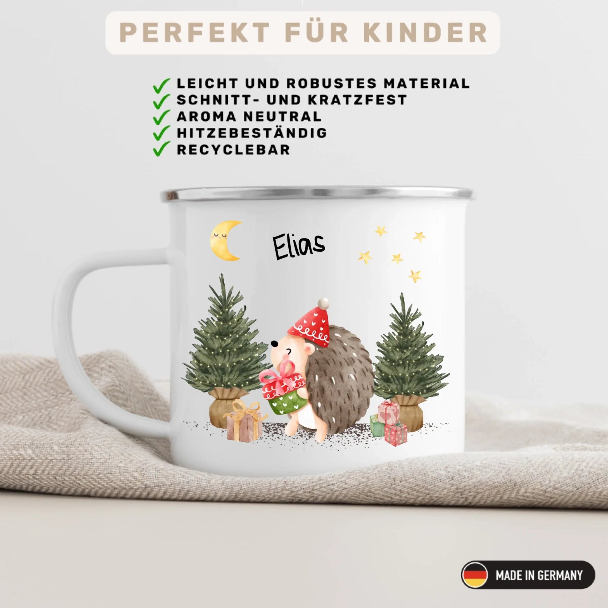 Personalisierte Weihnachtstasse für Kinder "Igel" Little Mathilda Little Mathilda Emaille Tasse