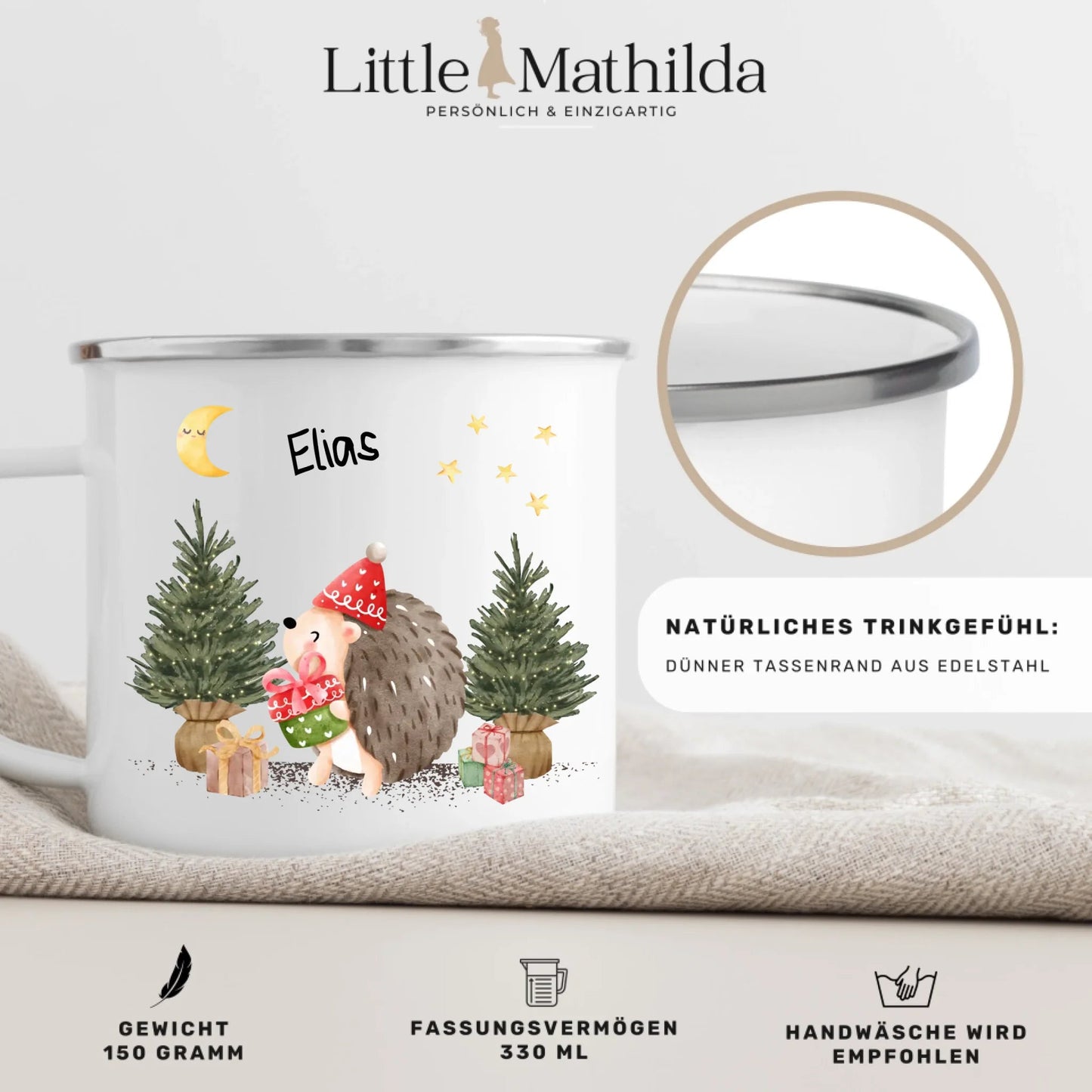 Personalisierte Weihnachtstasse für Kinder "Igel" Little Mathilda Little Mathilda Emaille Tasse