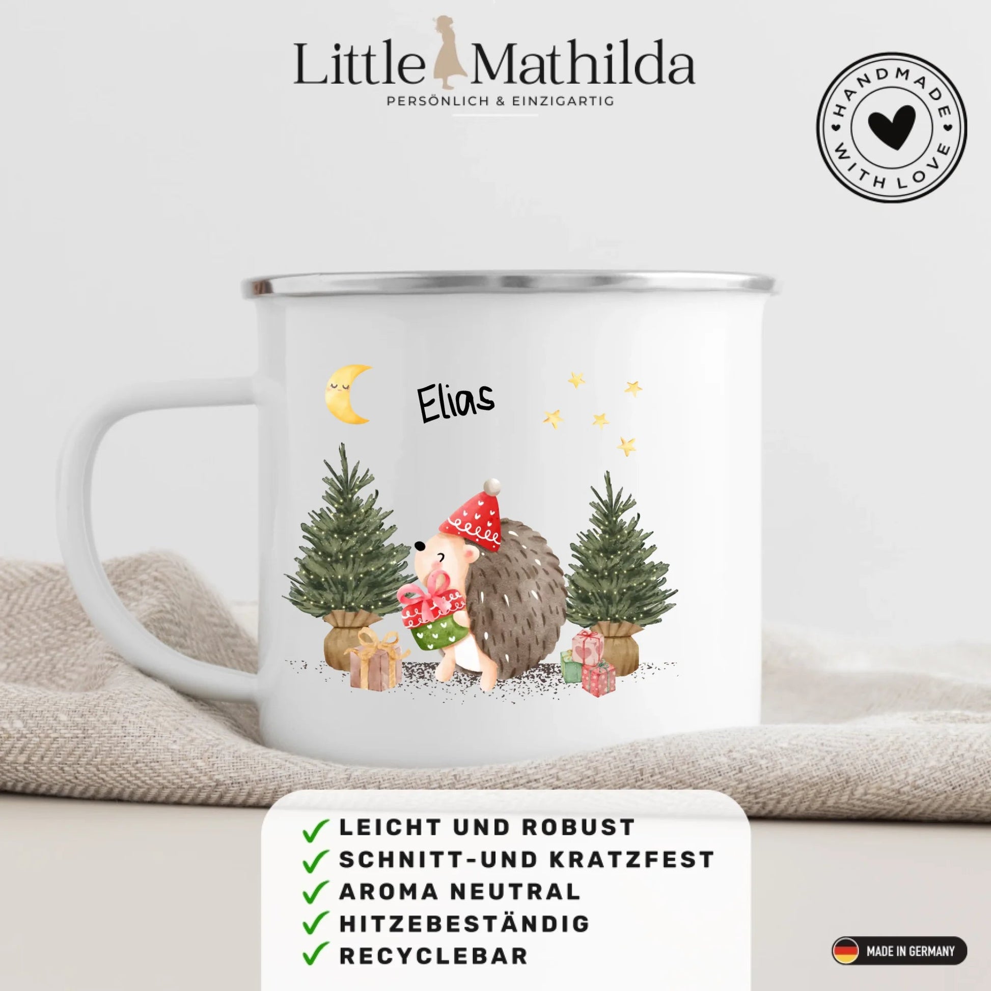Personalisierte Weihnachtstasse für Kinder "Igel" Little Mathilda Little Mathilda Emaille Tasse