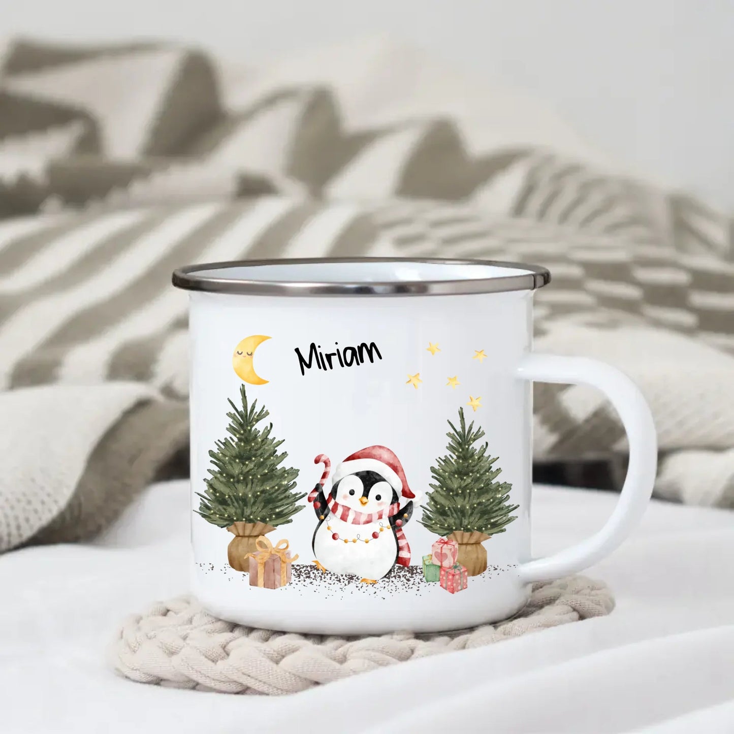 Personalisierte Weihnachtstasse für Kinder "Pinguin" Little Mathilda Little Mathilda Emaille Tasse