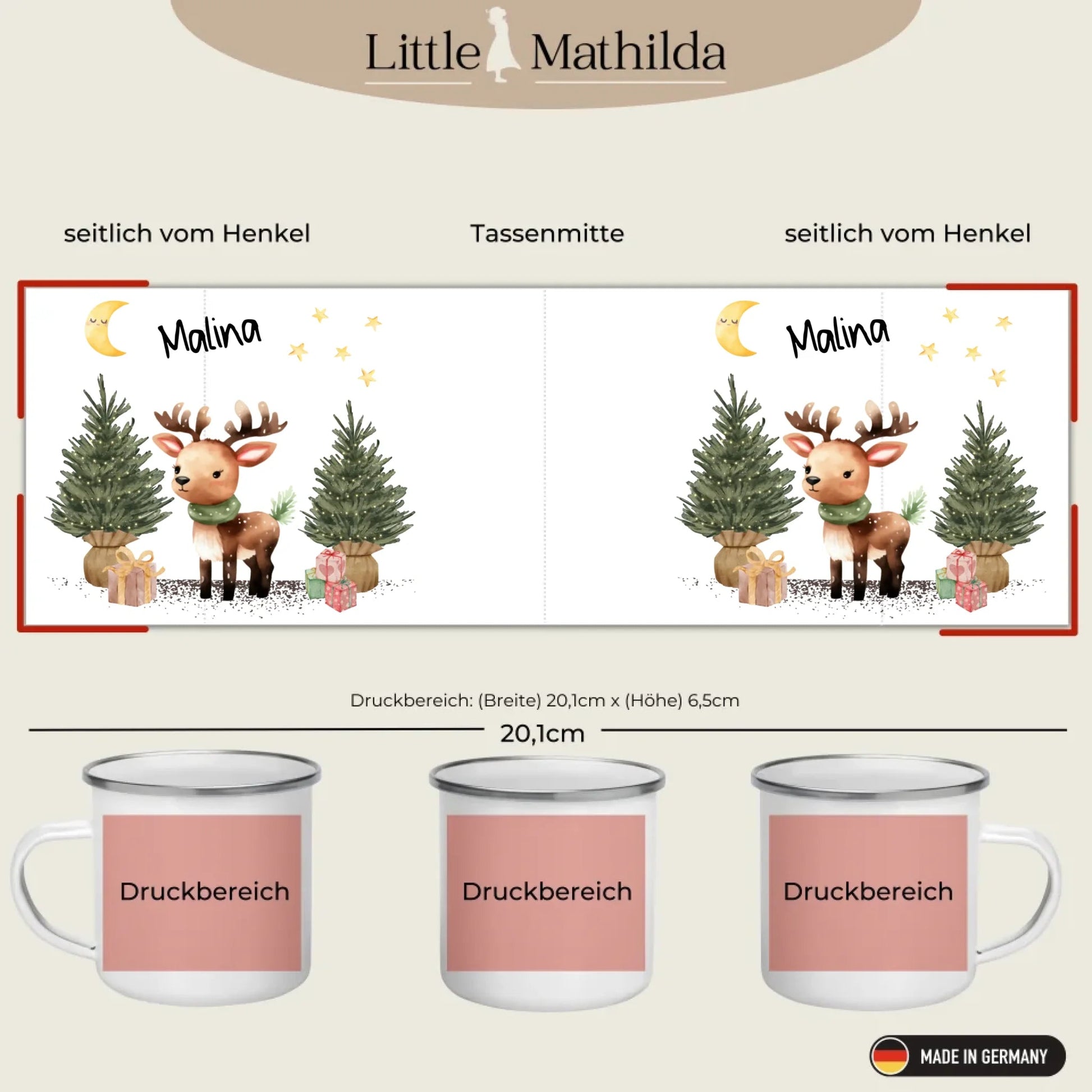 Personalisierte Weihnachtstasse für Kinder "Rentier" Little Mathilda Little Mathilda Emaille Tasse