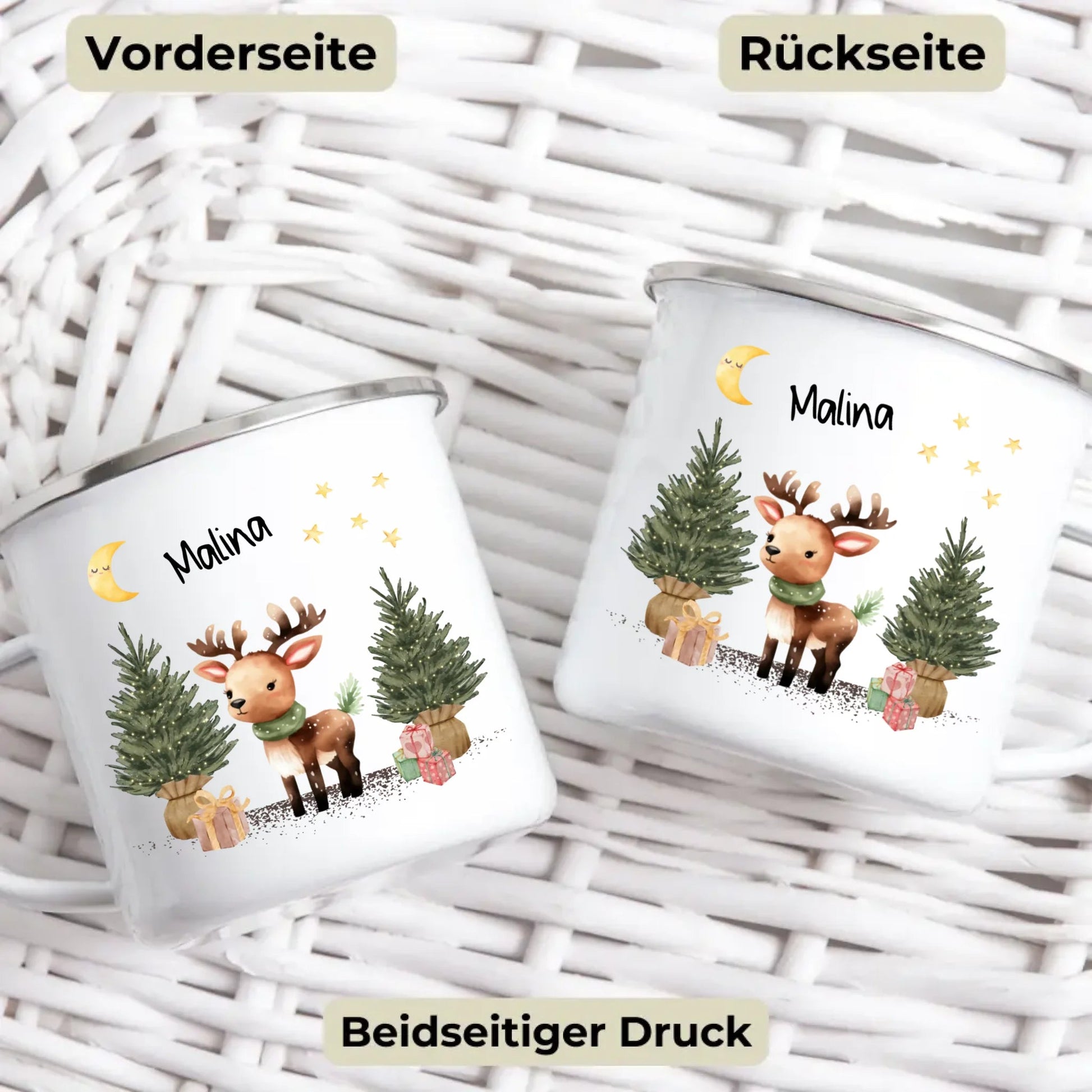 Personalisierte Weihnachtstasse für Kinder "Rentier" Little Mathilda Little Mathilda Emaille Tasse
