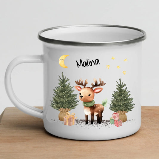 Personalisierte Weihnachtstasse für Kinder "Rentier" Little Mathilda Little Mathilda Emaille Tasse