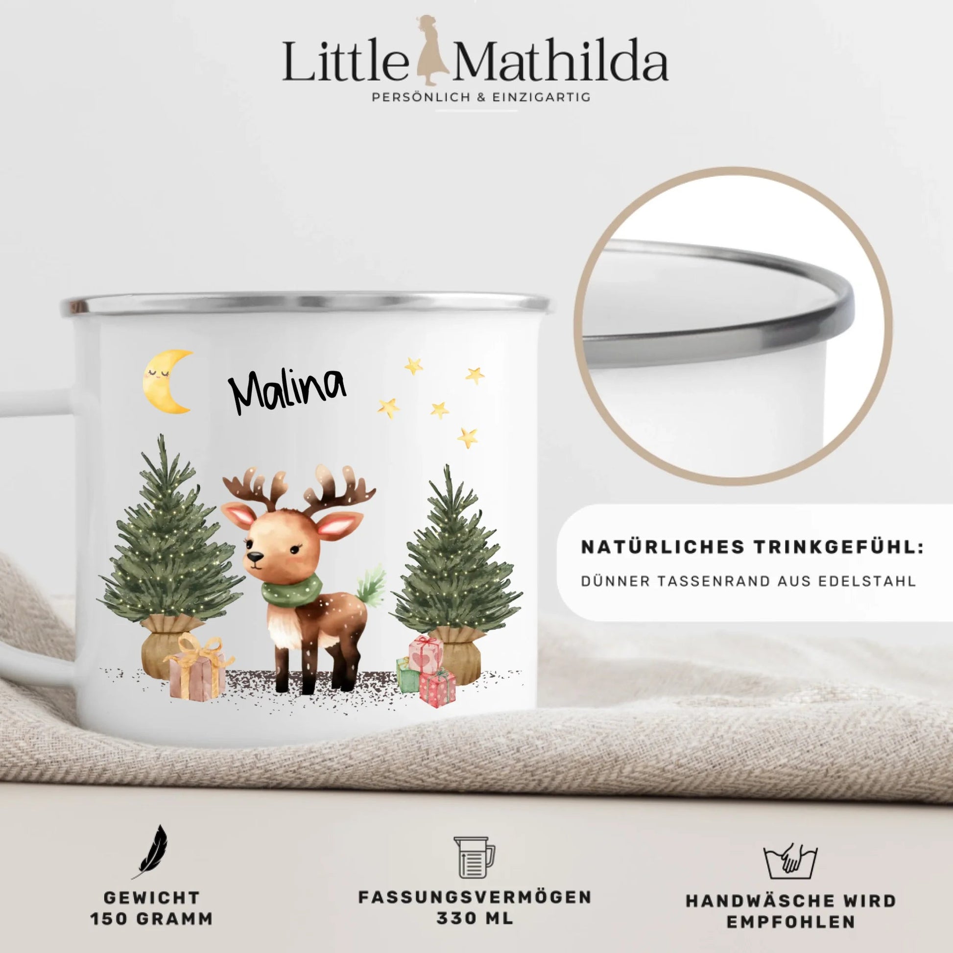 Personalisierte Weihnachtstasse für Kinder "Rentier" Little Mathilda Little Mathilda Emaille Tasse