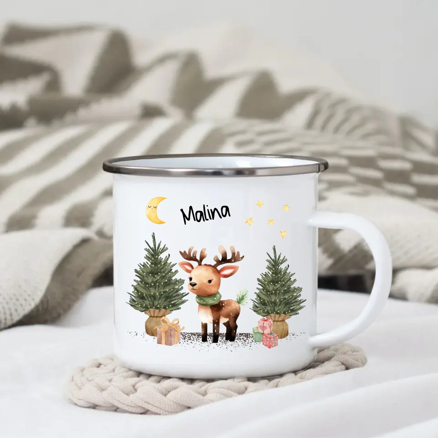 Personalisierte Weihnachtstasse für Kinder "Rentier" Little Mathilda Little Mathilda Emaille Tasse