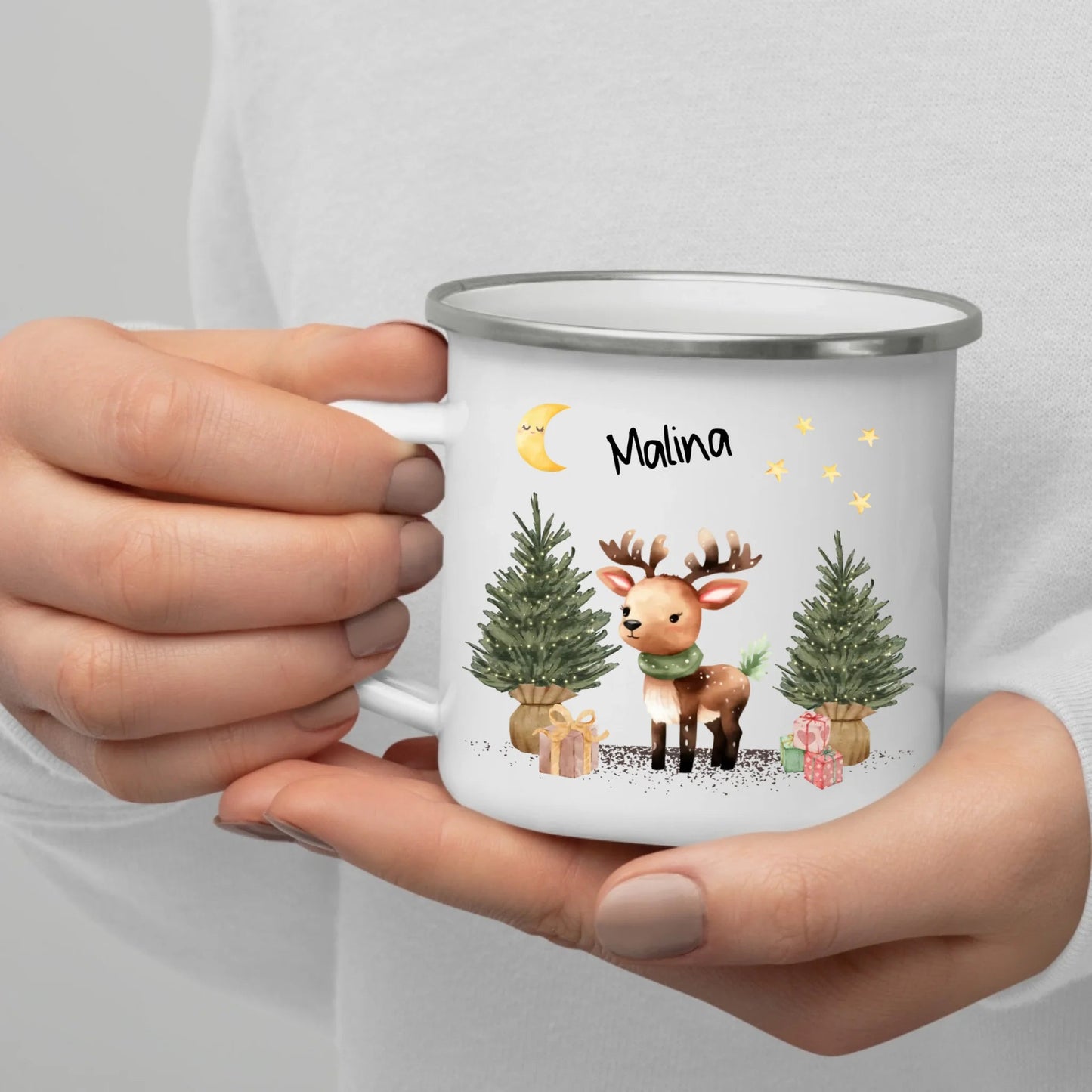 Personalisierte Weihnachtstasse für Kinder "Rentier" Little Mathilda Little Mathilda Emaille Tasse