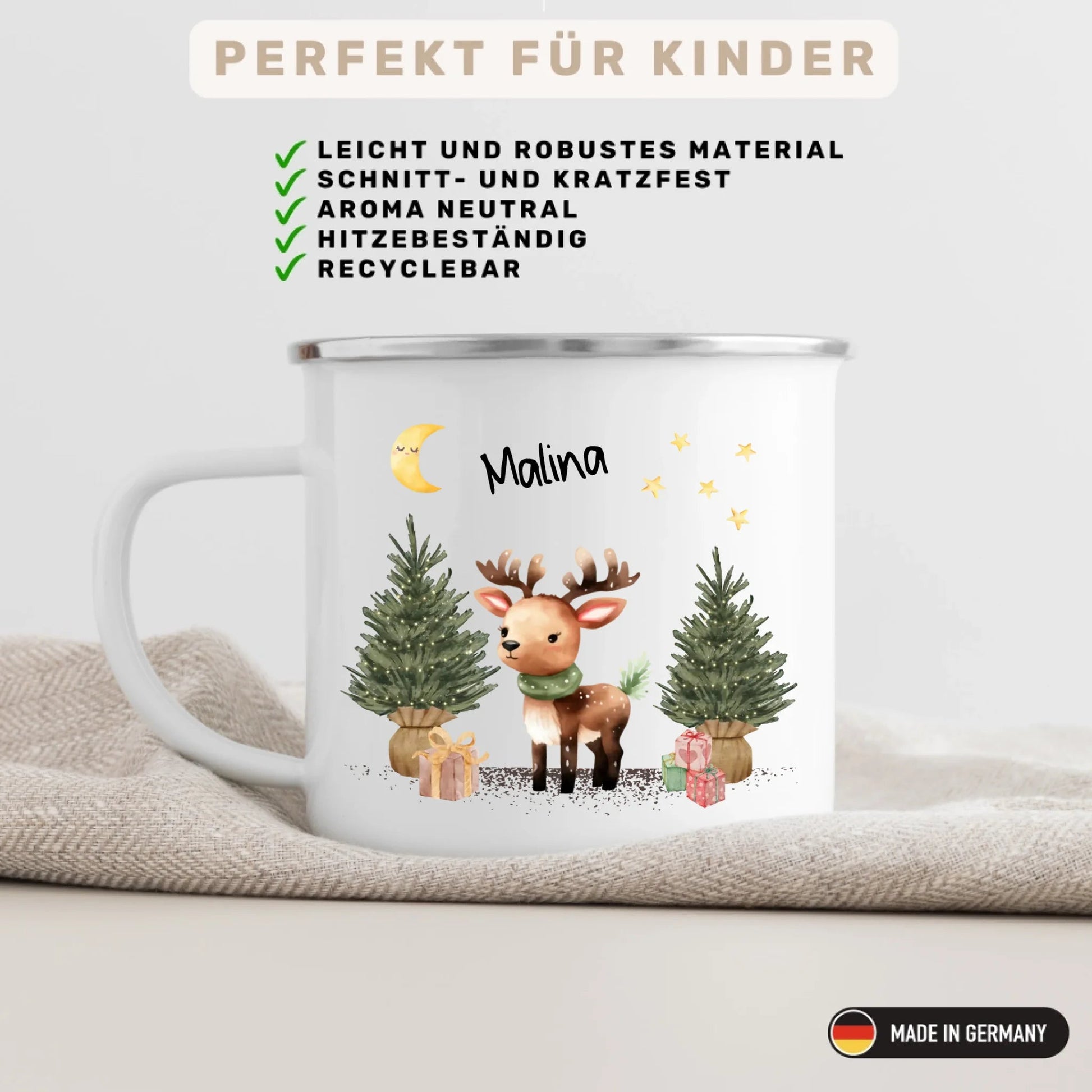 Personalisierte Weihnachtstasse für Kinder "Rentier" Little Mathilda Little Mathilda Emaille Tasse