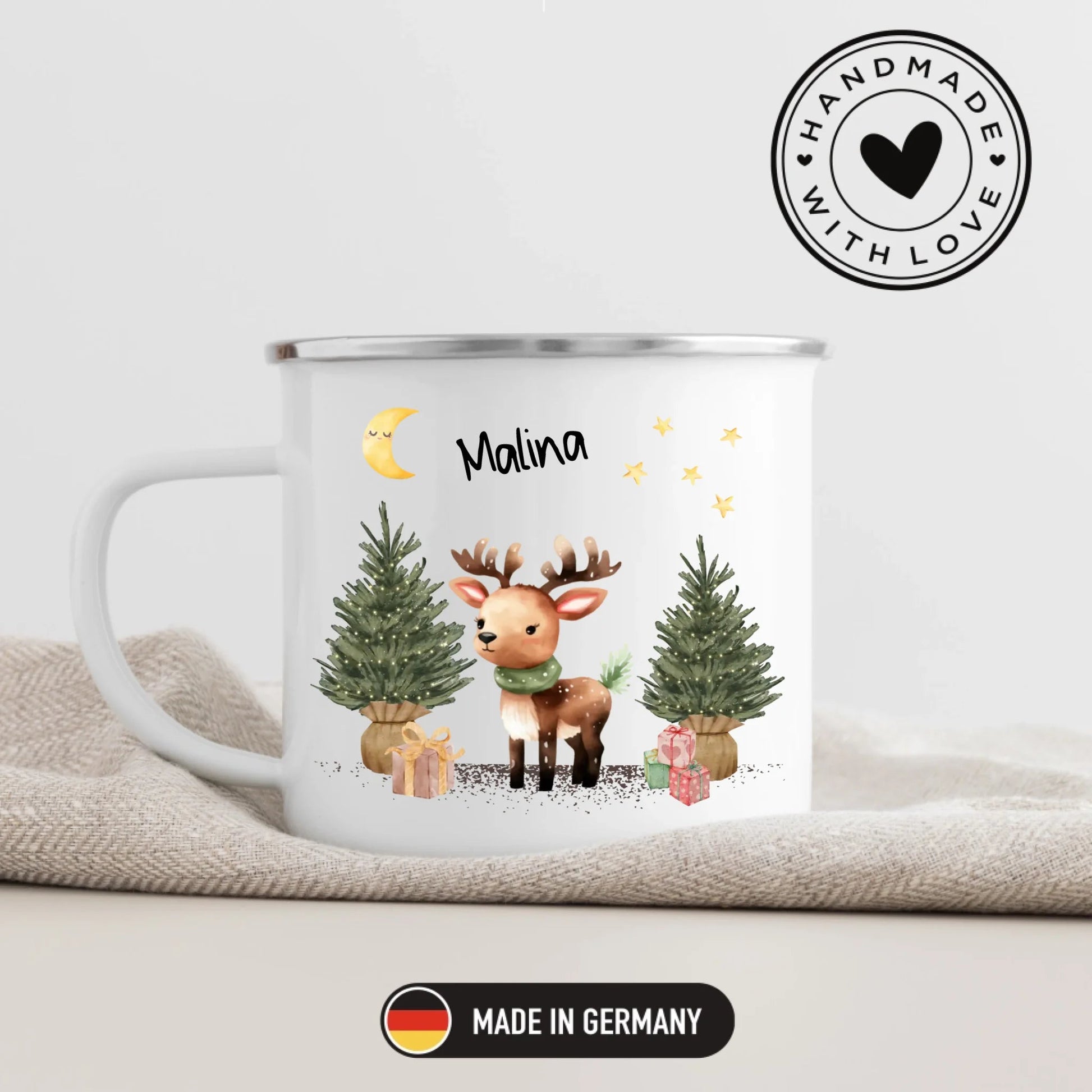 Personalisierte Weihnachtstasse für Kinder "Rentier" Little Mathilda Little Mathilda Emaille Tasse