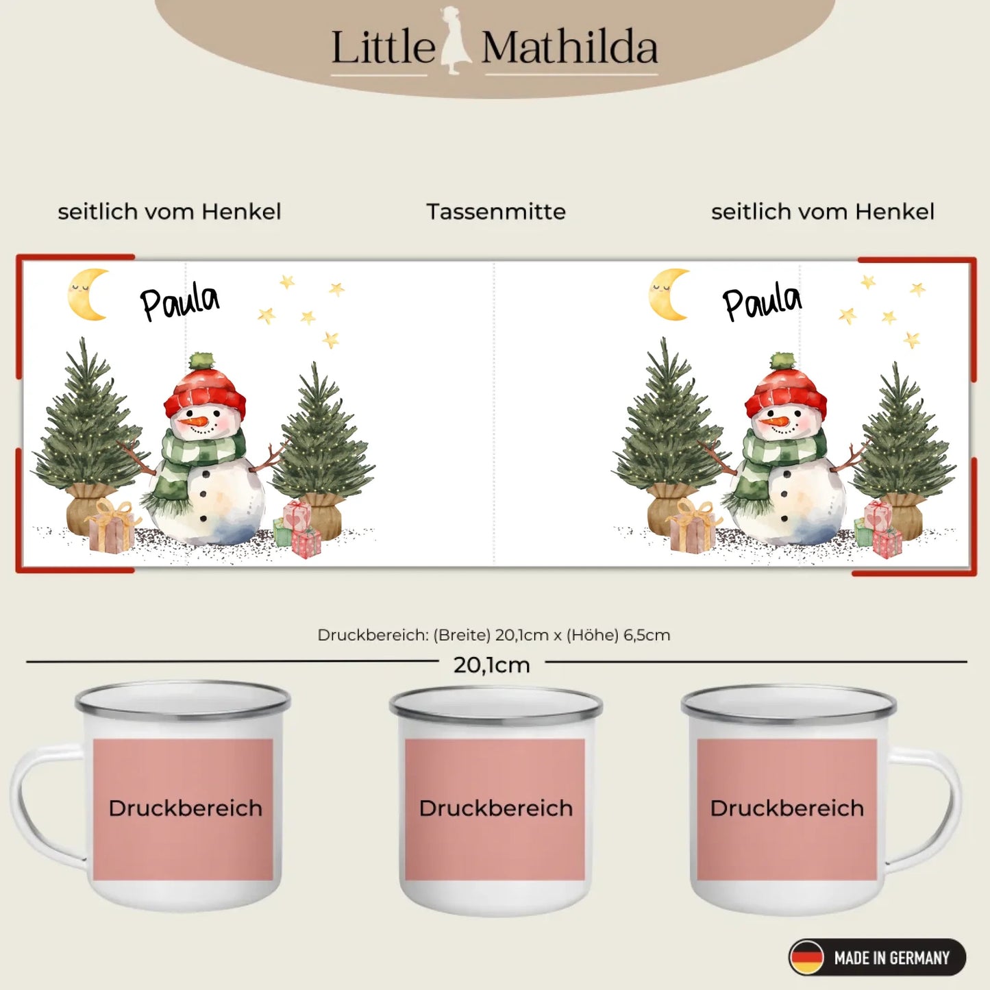 Kindertasse Weihnachten – liebevoll personalisierte Emaille Tasse mit Namen und winterlichem Design von Little Mathilda