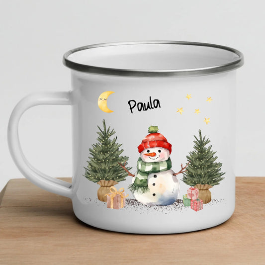 Personalisierte Weihnachtstasse für Kinder "Schneemann" Little Mathilda Little Mathilda Emaille Tasse
