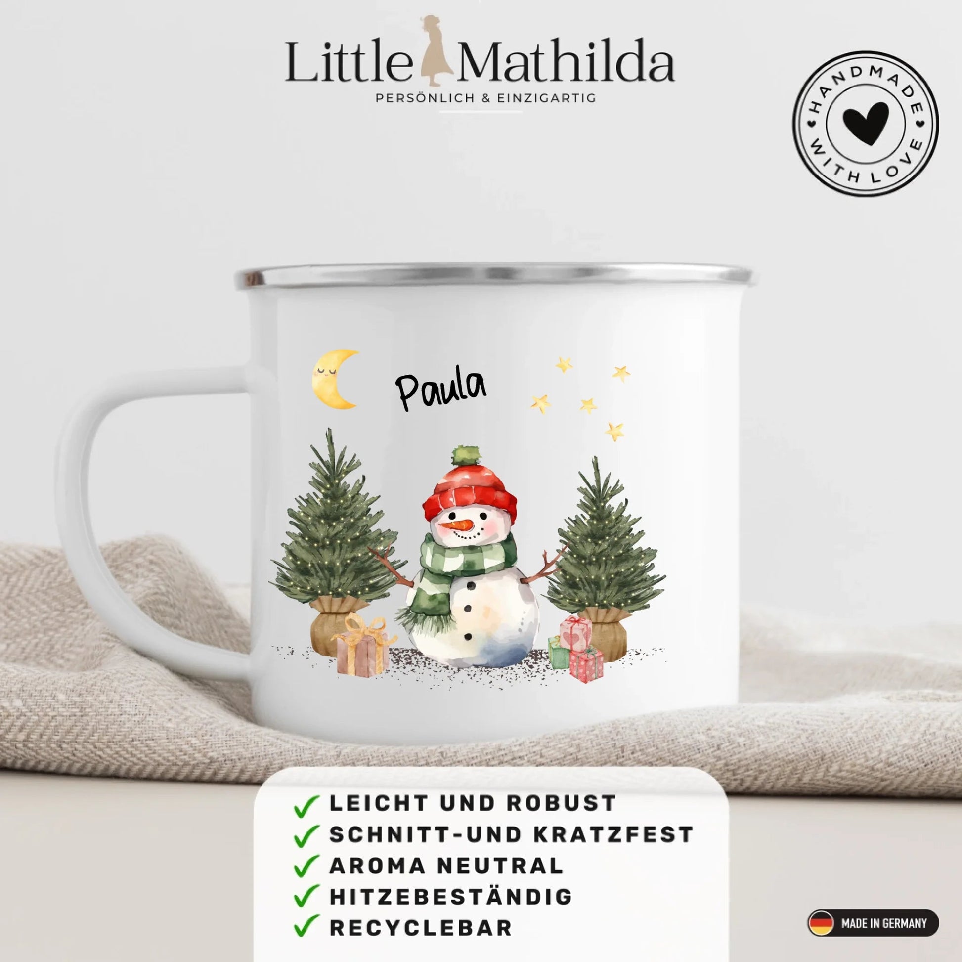 Personalisierte Weihnachtstasse für Kinder "Schneemann" Little Mathilda Little Mathilda Emaille Tasse