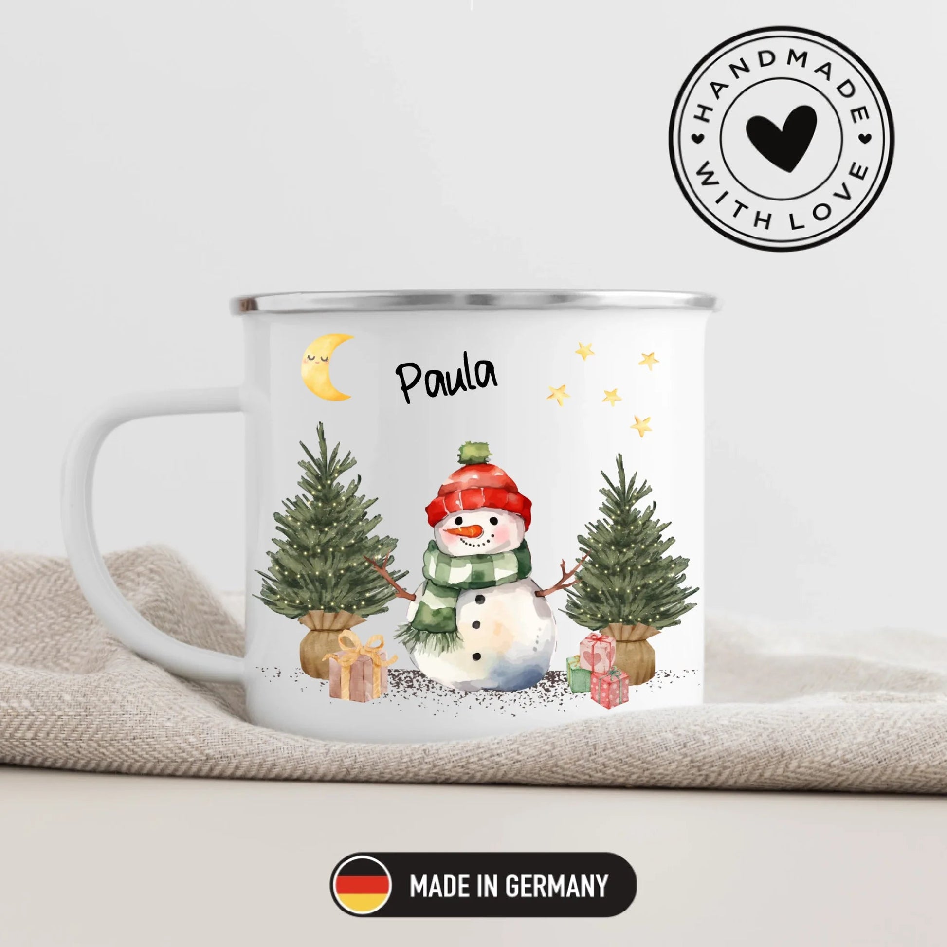 Personalisierte Weihnachtstasse für Kinder "Schneemann" Little Mathilda Little Mathilda Emaille Tasse