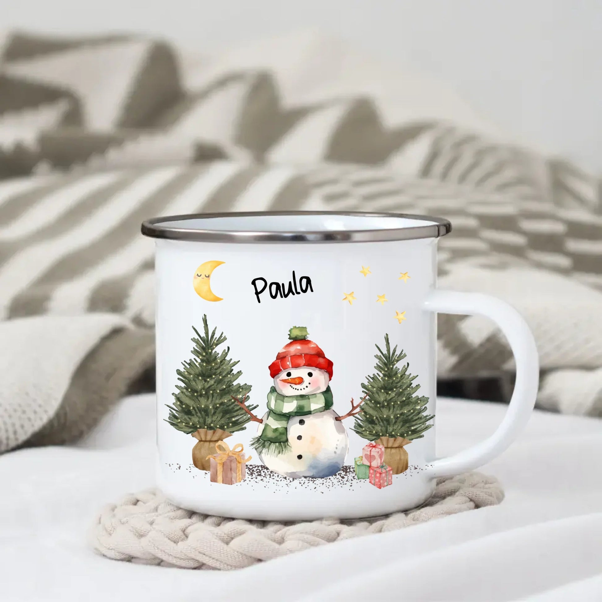 Personalisierte Weihnachtstasse für Kinder "Schneemann" Little Mathilda Little Mathilda Emaille Tasse