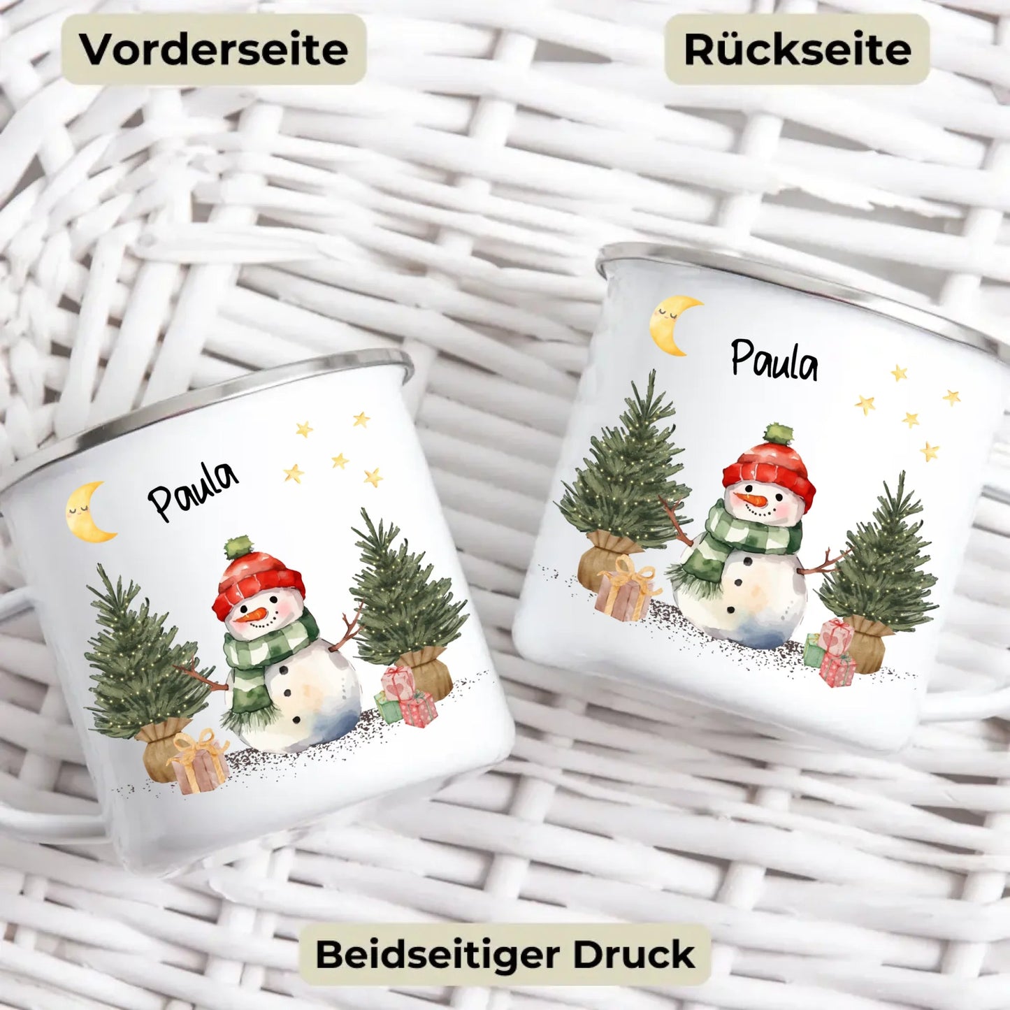 Personalisierte Weihnachtstasse für Kinder "Schneemann" Little Mathilda Little Mathilda Emaille Tasse