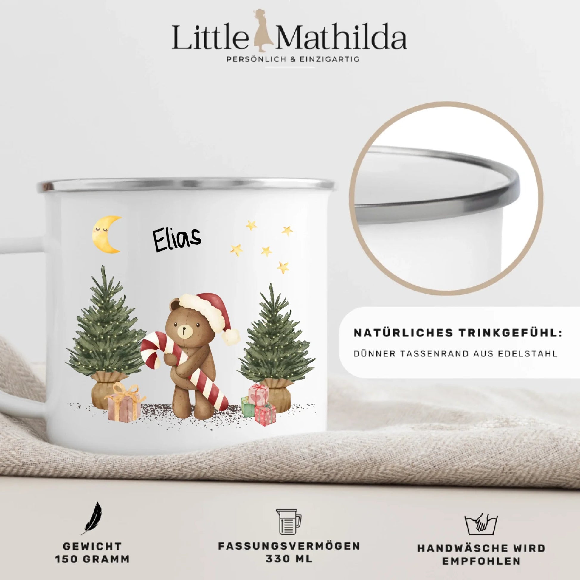Personalisierte Weihnachtstasse für Kinder "Teddy" Little Mathilda Little Mathilda Emaille Tasse
