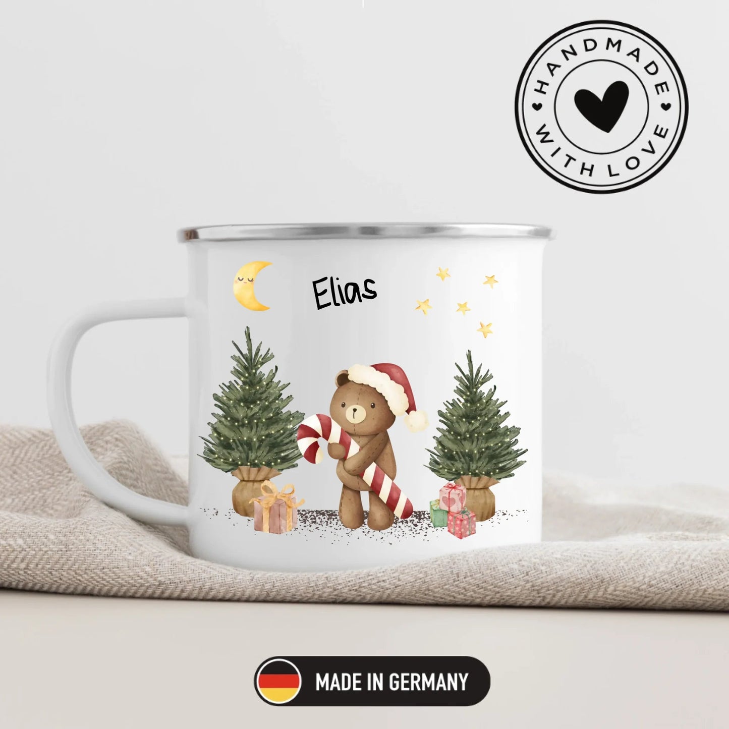 Personalisierte Weihnachtstasse für Kinder "Teddy" Little Mathilda Little Mathilda Emaille Tasse