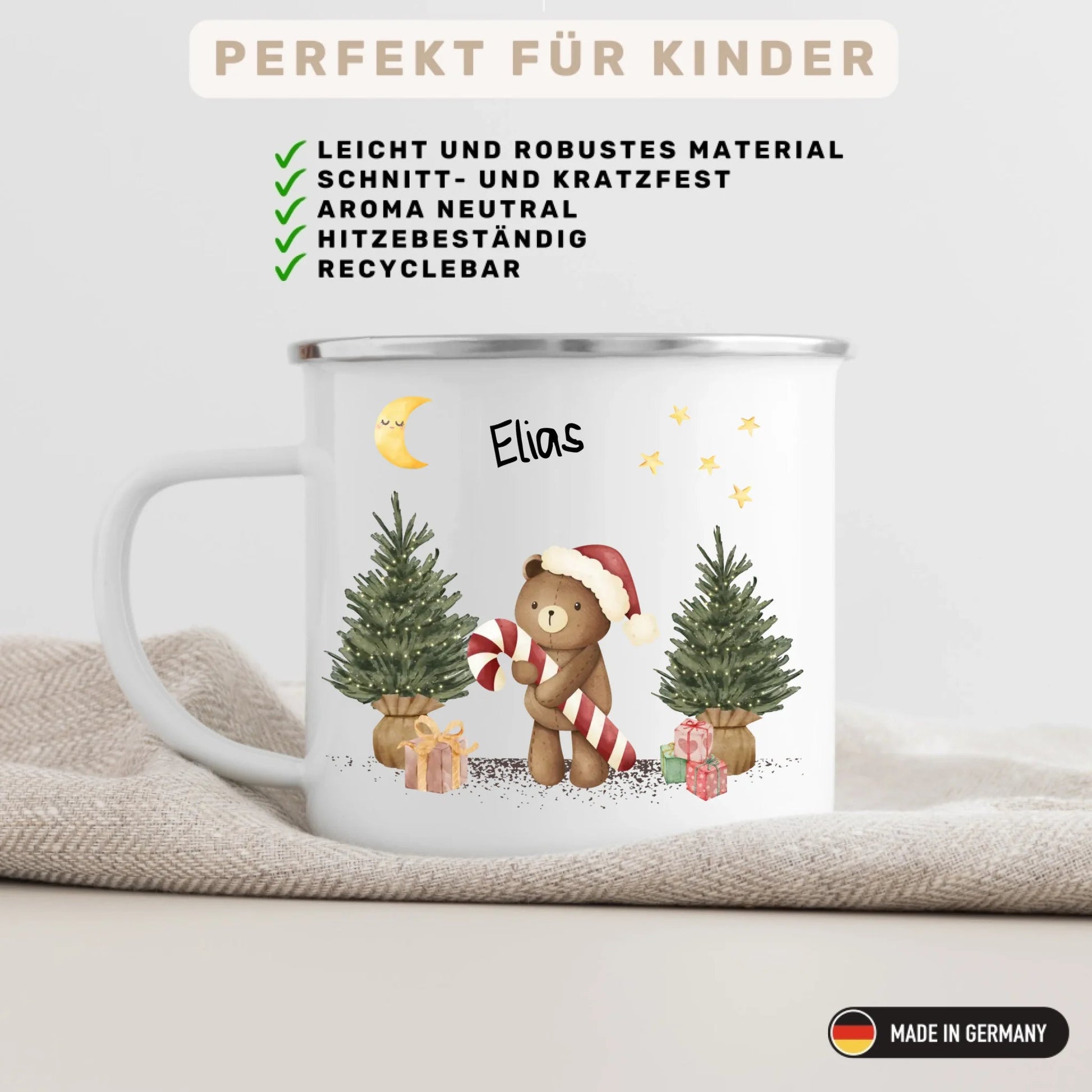 Personalisierte Weihnachtstasse für Kinder "Teddy" Little Mathilda Little Mathilda Emaille Tasse