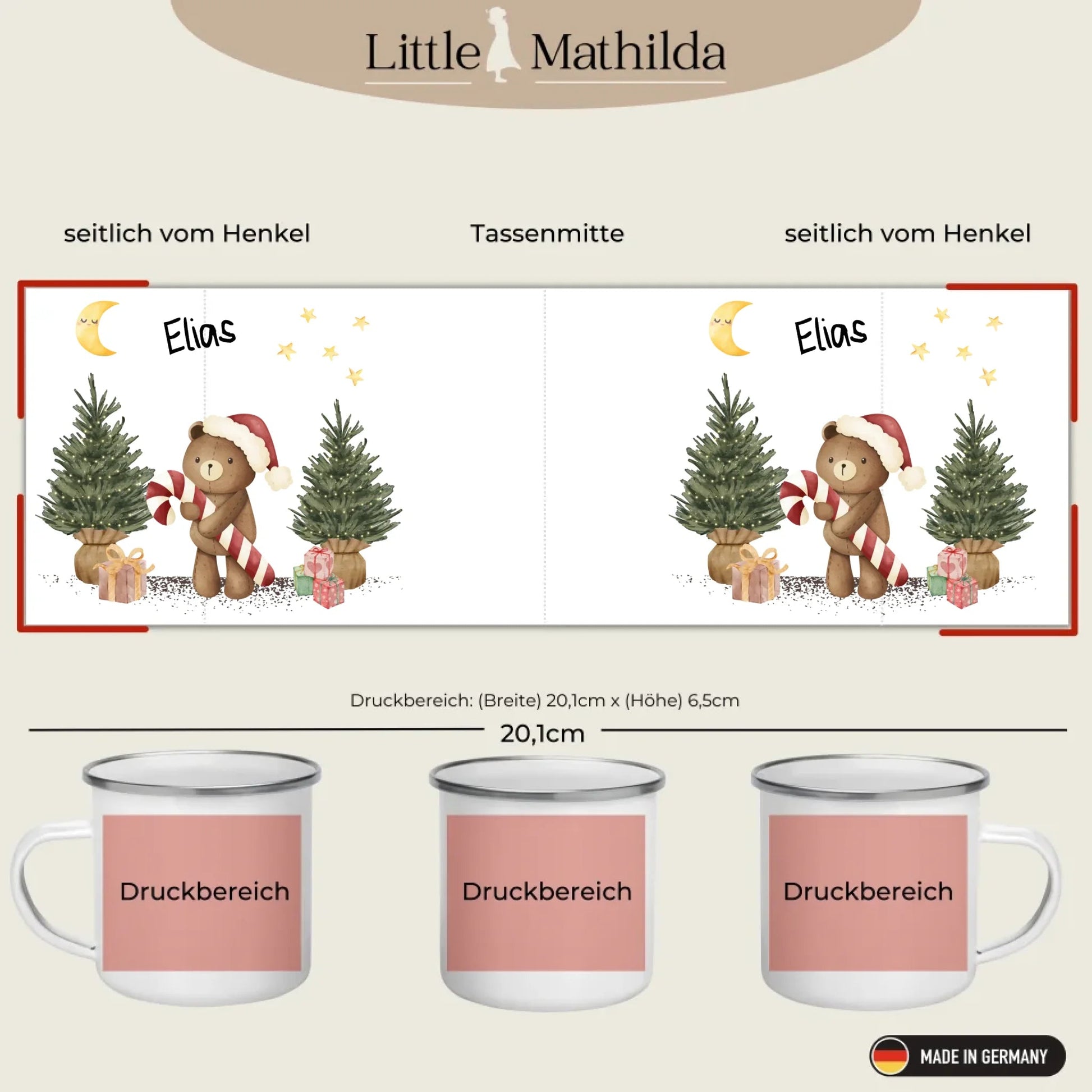 Kindertasse Weihnachten – liebevoll personalisierte Emaille Tasse mit Namen und winterlichem Design von Little Mathilda