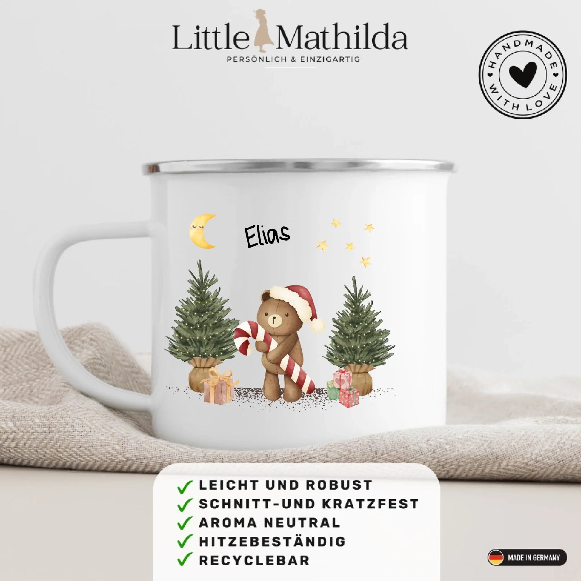 Personalisierte Weihnachtstasse für Kinder "Teddy" Little Mathilda Little Mathilda Emaille Tasse
