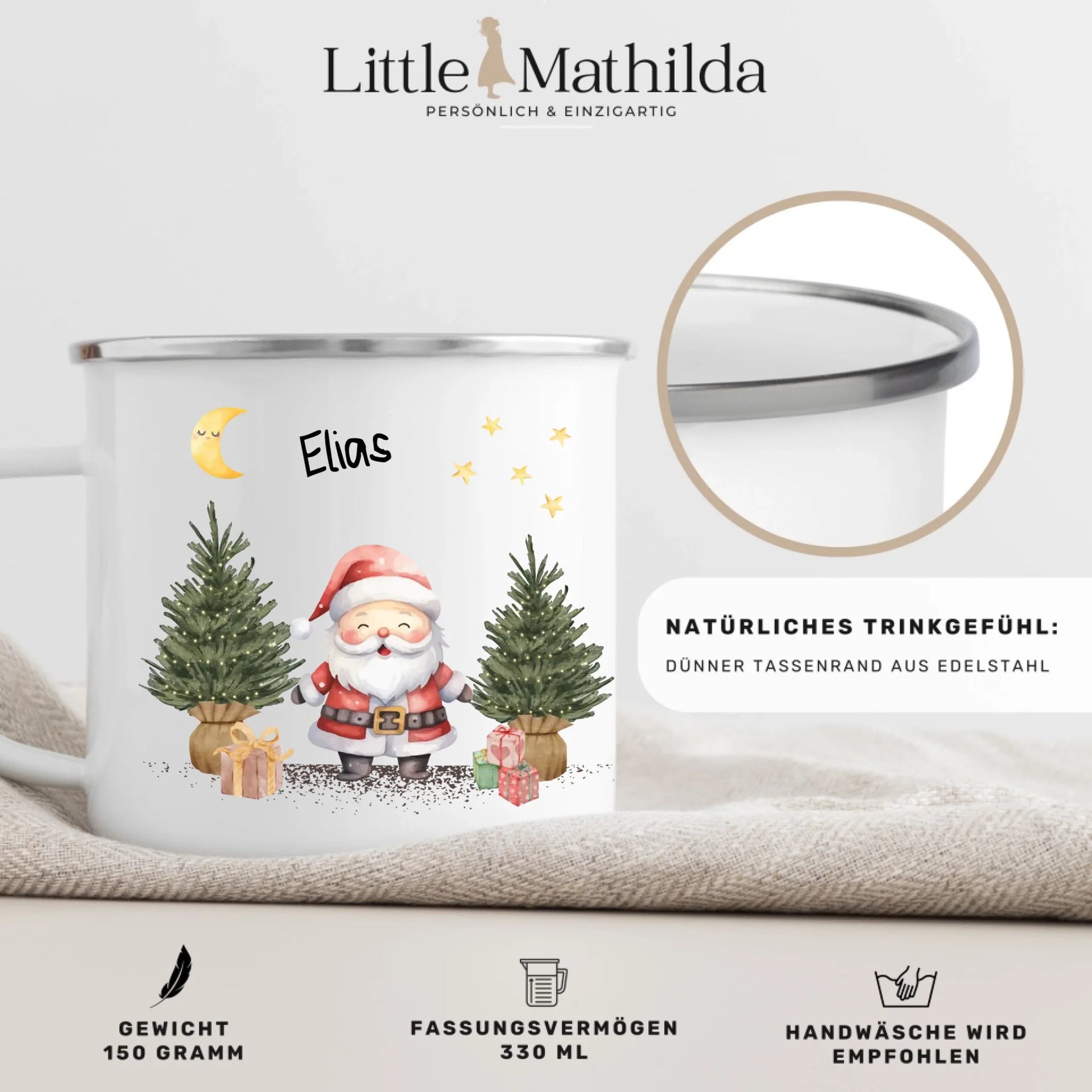 Personalisierte Weihnachtstasse für Kinder "Weihnachtsmann" Little Mathilda Little Mathilda Emaille Tasse