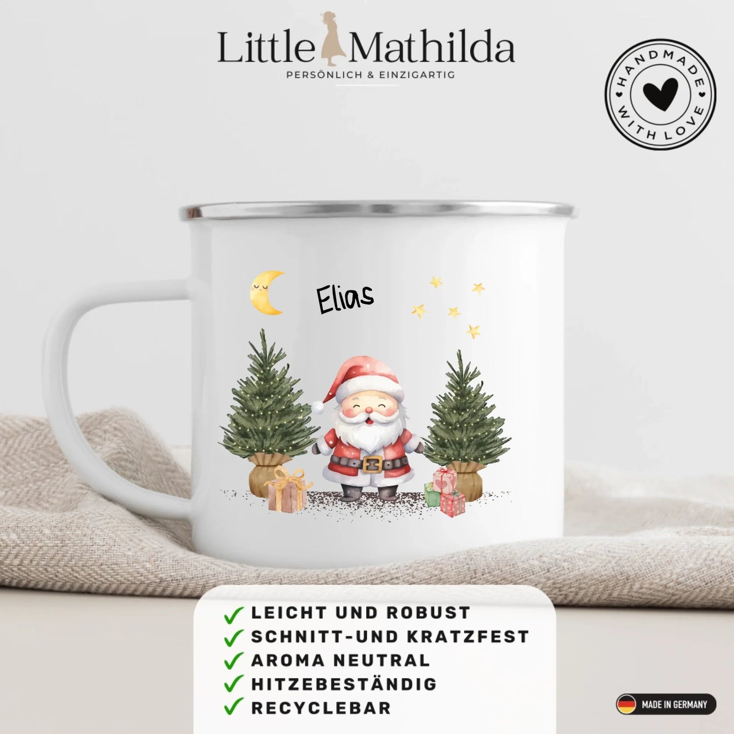 Personalisierte Weihnachtstasse für Kinder "Weihnachtsmann" Little Mathilda Little Mathilda Emaille Tasse