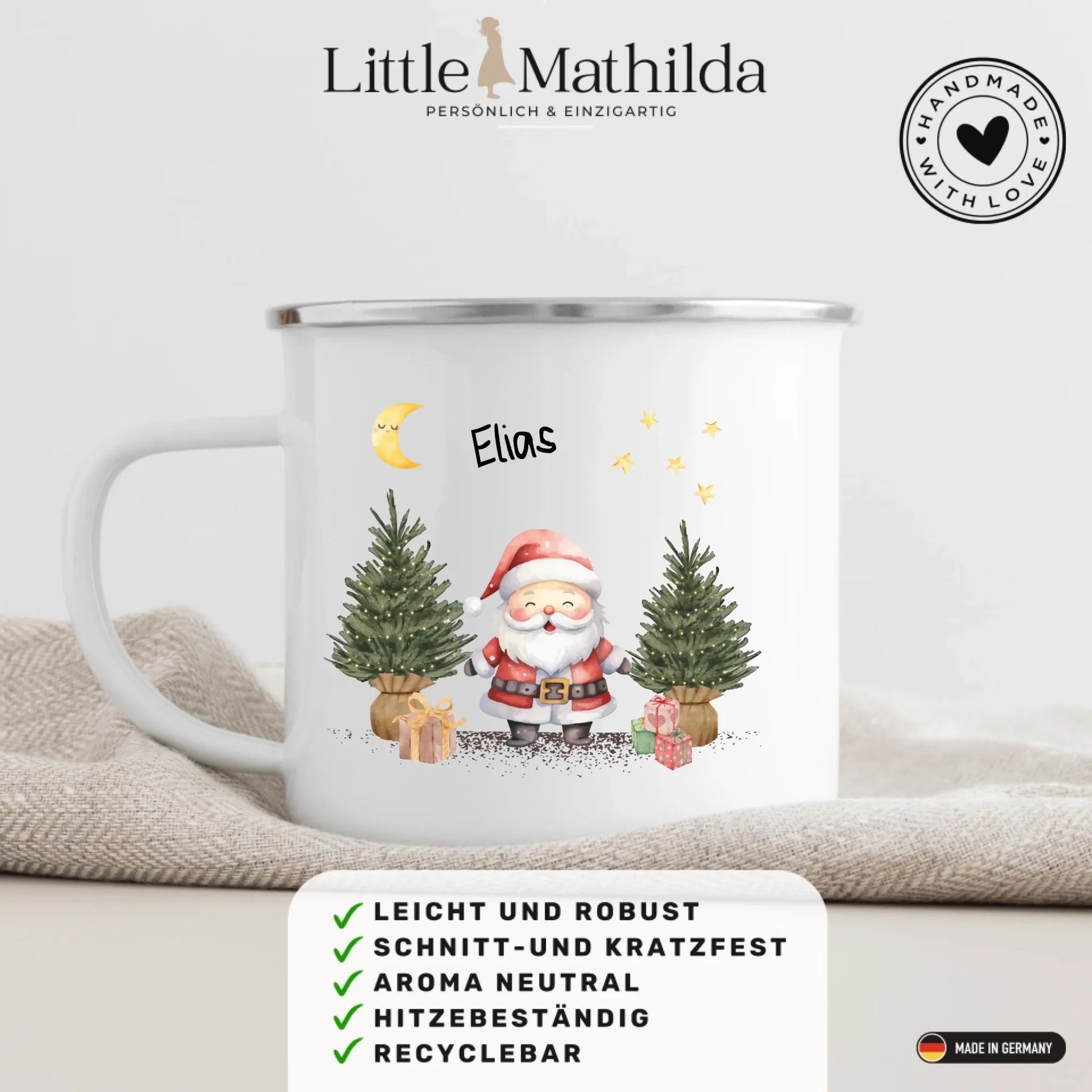 Personalisierte Weihnachtstasse für Kinder "Weihnachtsmann" Little Mathilda Little Mathilda Emaille Tasse