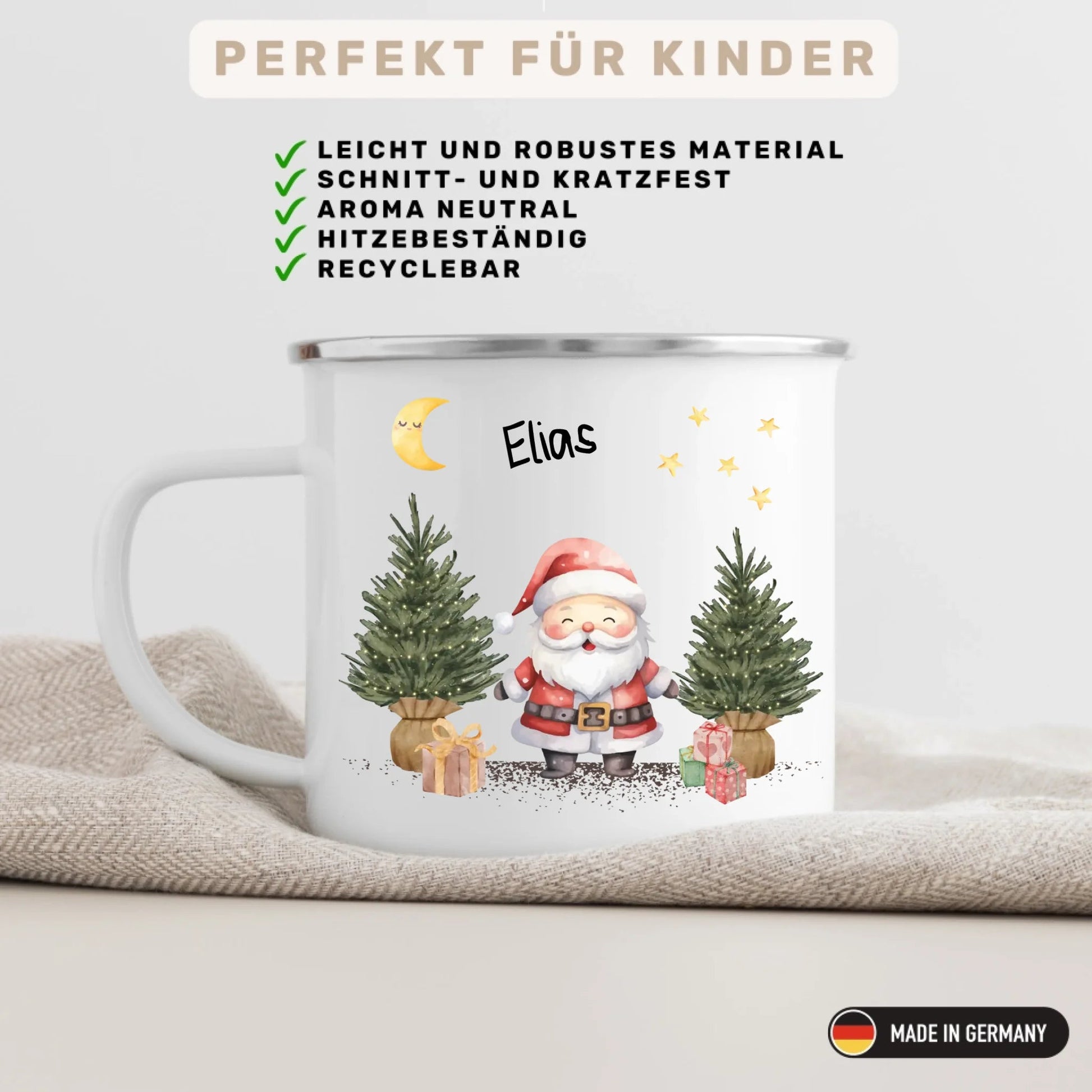 Personalisierte Weihnachtstasse für Kinder "Weihnachtsmann" Little Mathilda Little Mathilda Emaille Tasse