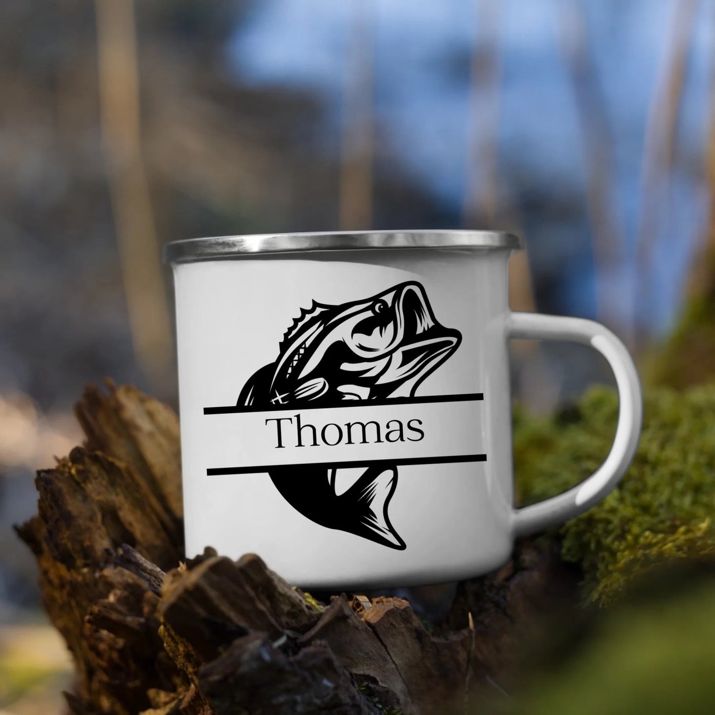 Personalisiertes Geschenk für Angler Emaille Tasse "Barsch" mit Namen Little Mathilda Little Mathilda Emaille Tasse