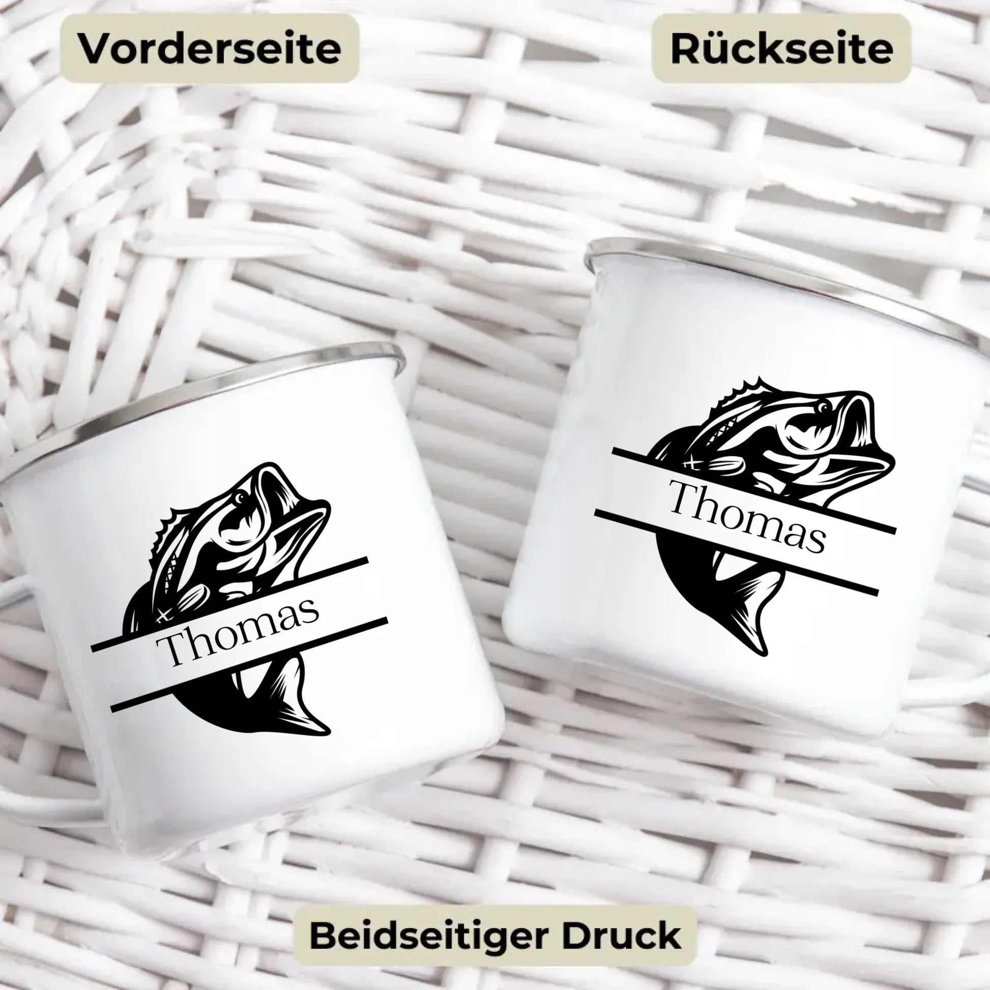 Personalisiertes Geschenk für Angler Emaille Tasse "Barsch" mit Namen Little Mathilda Little Mathilda Emaille Tasse